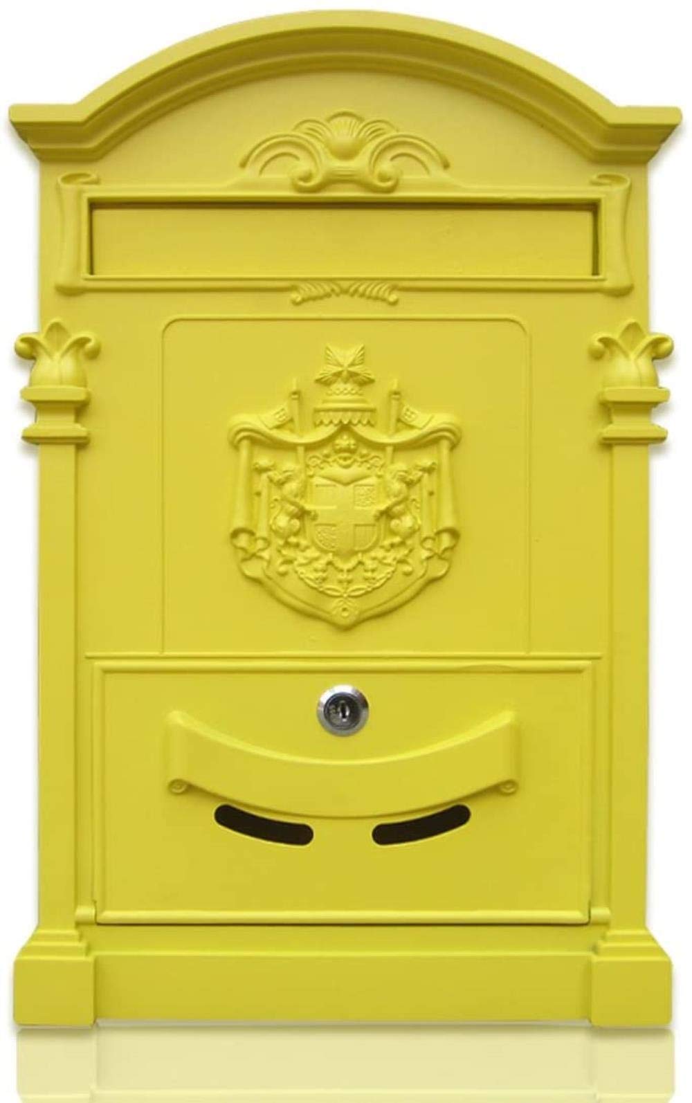 Waterproof Outdoor Mailbox with Lock - Wrought Iron Retro Style Letter Box for Villa, Garden & Home - Durable & Rust-Resistant (Metallic Yellow) - Perfect for Rainy Weather & Secure Mail Delivery