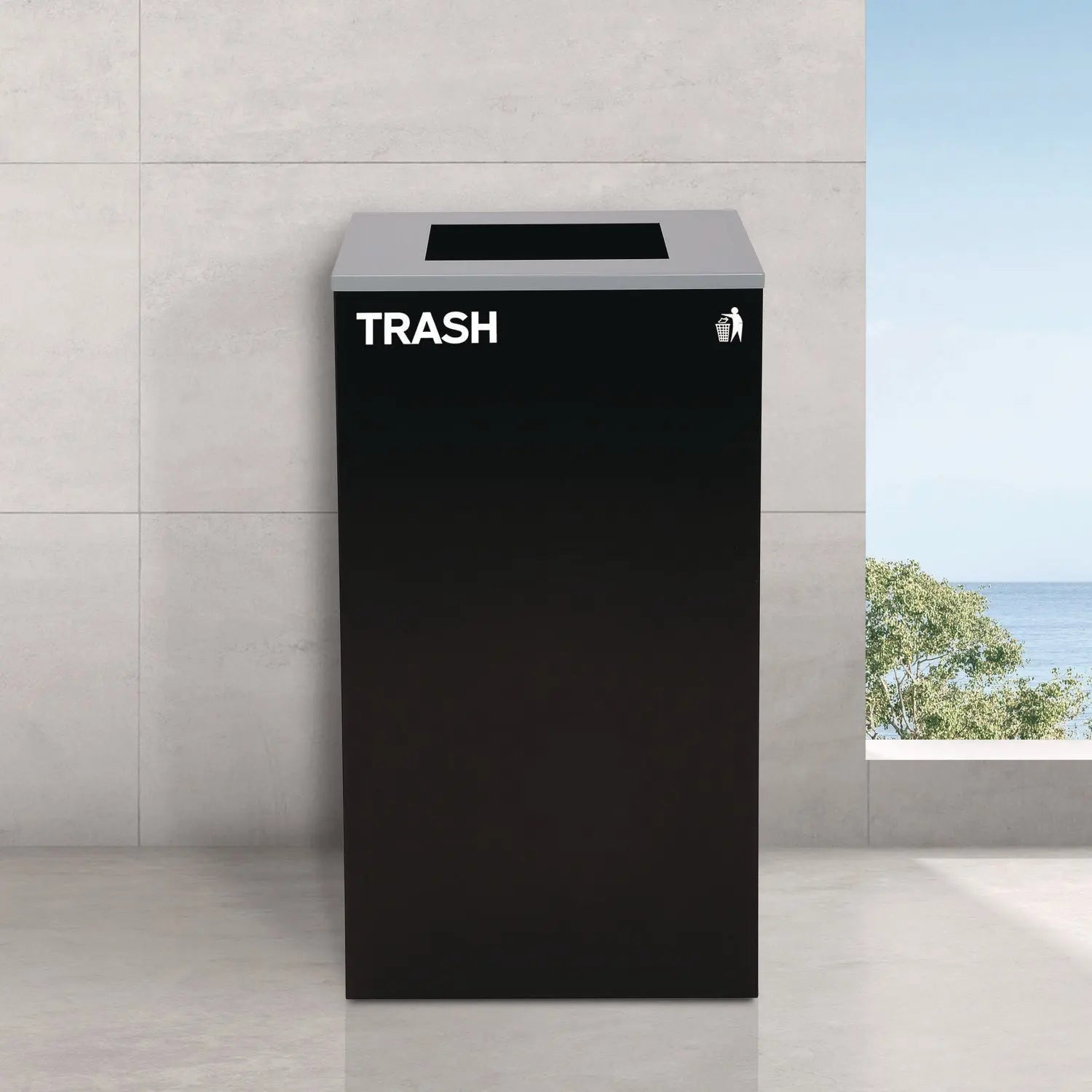 Alpine Industries 29 Gallon Steel Trash & Recycling Cans Set - Blue Recycling Bin with Circle Lid, Green Recycling Bin & Black Trash Can with Square Lids for Home, Office & Outdoor Waste Management
