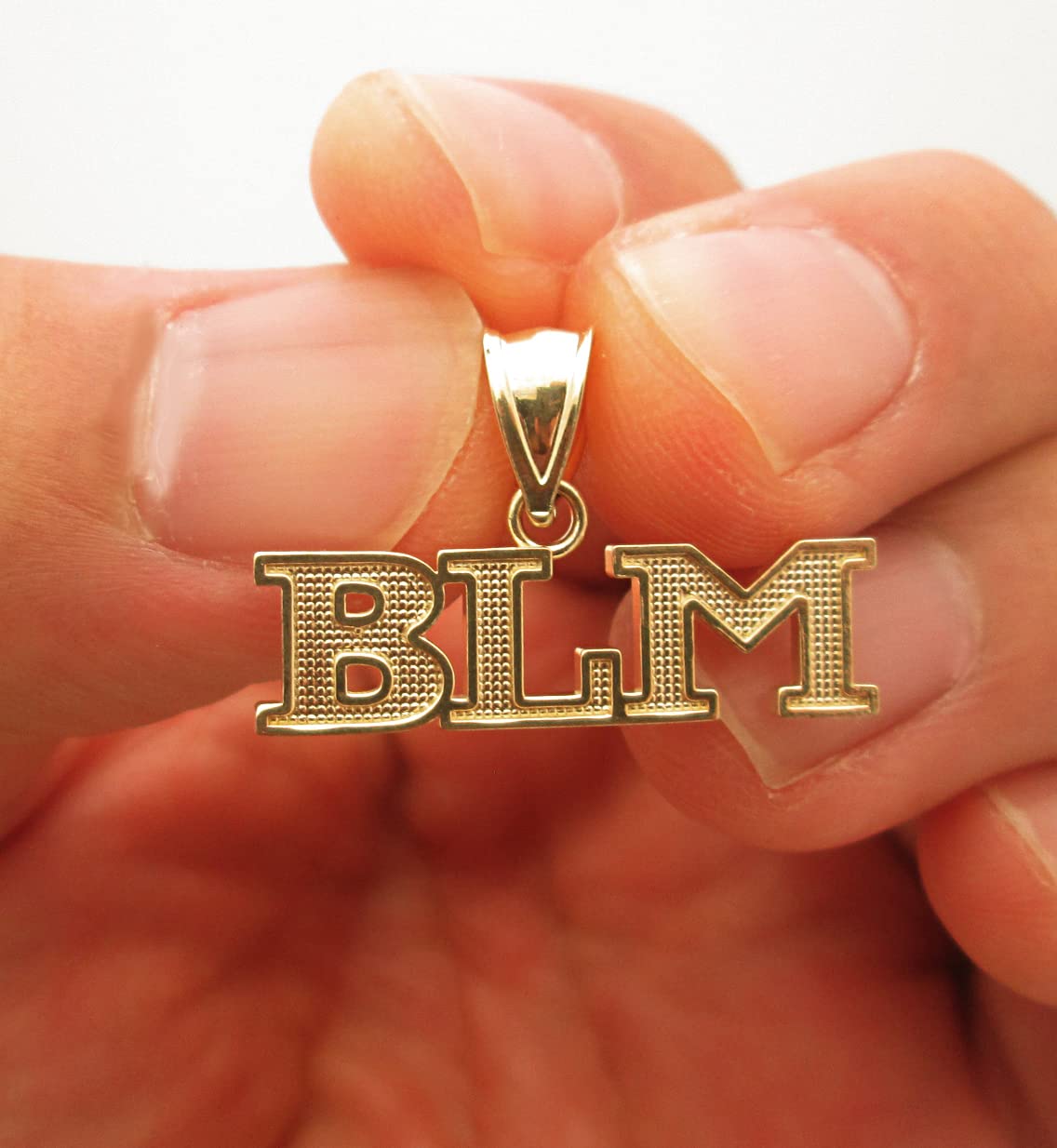10K Yellow Gold Black Lives Matter Pendant BLM Charm for Necklace - 1 Inch - Inspirational Jewelry for Protests, Activism & Social Justice Support
