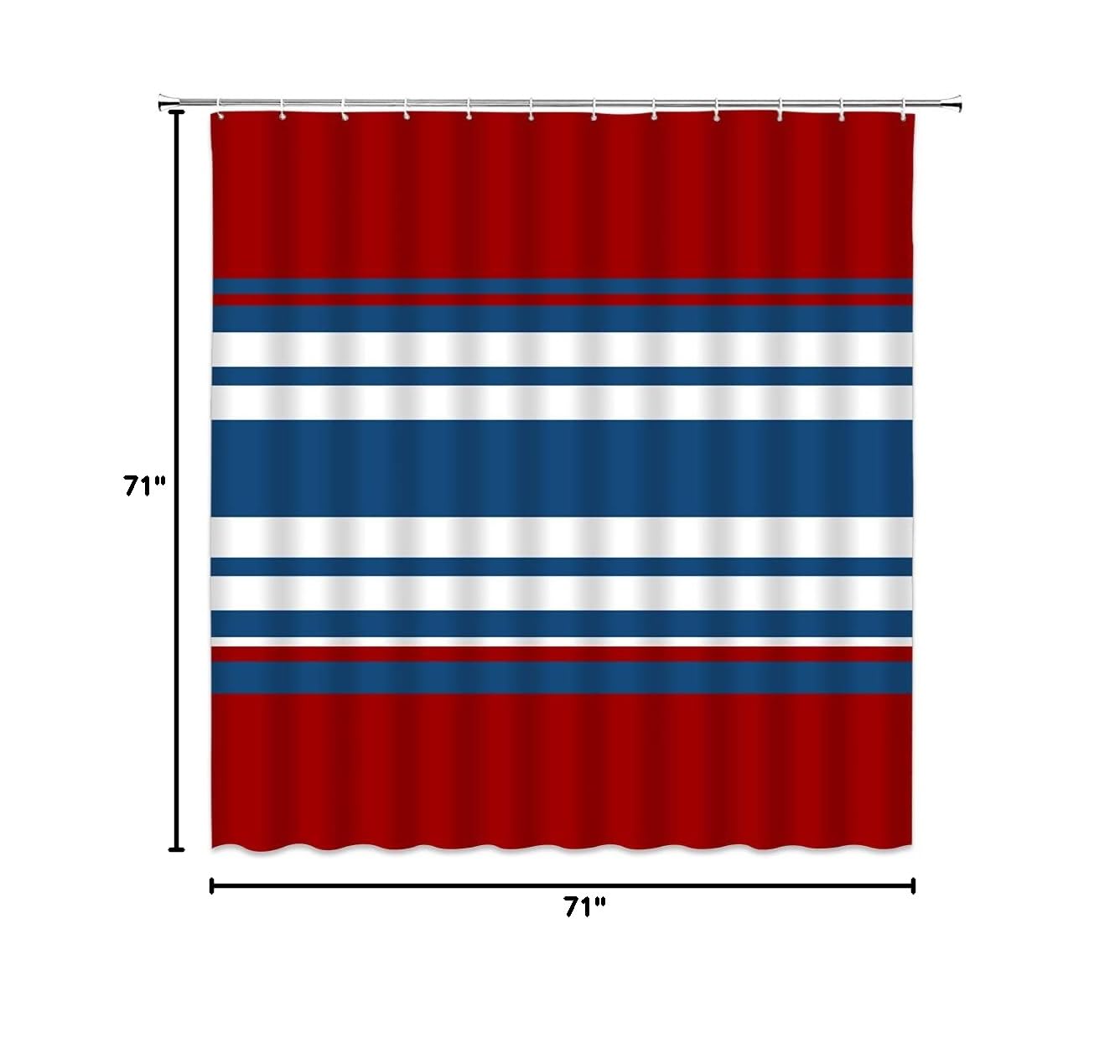 Modern Abstract Geometric Stripes Navy Red Blue White Shower Curtain - Elegant Nautical Fabric Bathroom Decor with Hooks - Perfect for Coastal, Beach House & Contemporary Bathroom Designs