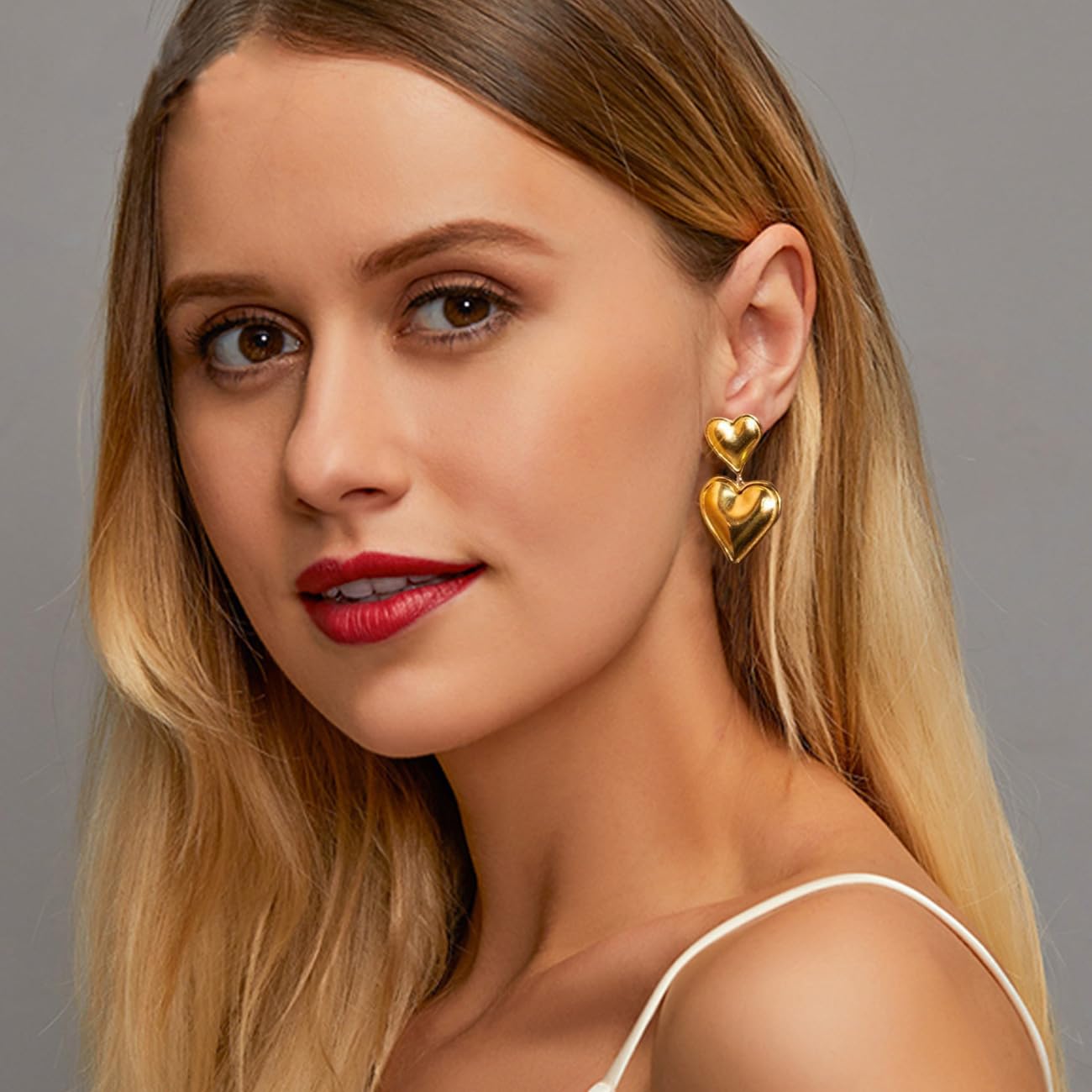 FDEETY Hypoallergenic Heart Hoop Earrings for Women - Double Heart Dangle Statement Jewelry Gift for Christmas & Valentine's Day | Perfect for Date Night, Party & Special Occasions