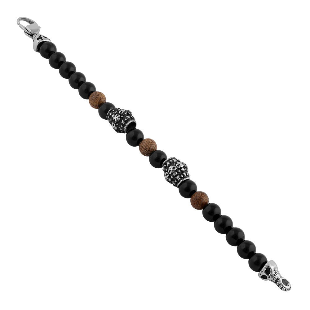 Elegant Stainless Steel Bracelet with Black & Jasper Beads - Stylish Unisex Jewelry for Everyday Wear, Gifts & Special Occasions