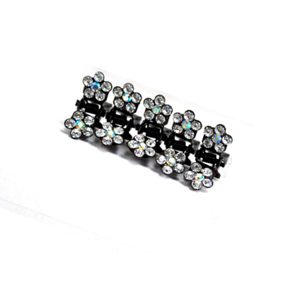Elegant Rhinestone Crystal Hair Claw Clips Set of 5 - Small Decorative Petal Hair Jaw Clips for Women & Girls (White) | Perfect for Weddings, Parties & Everyday Hairstyling