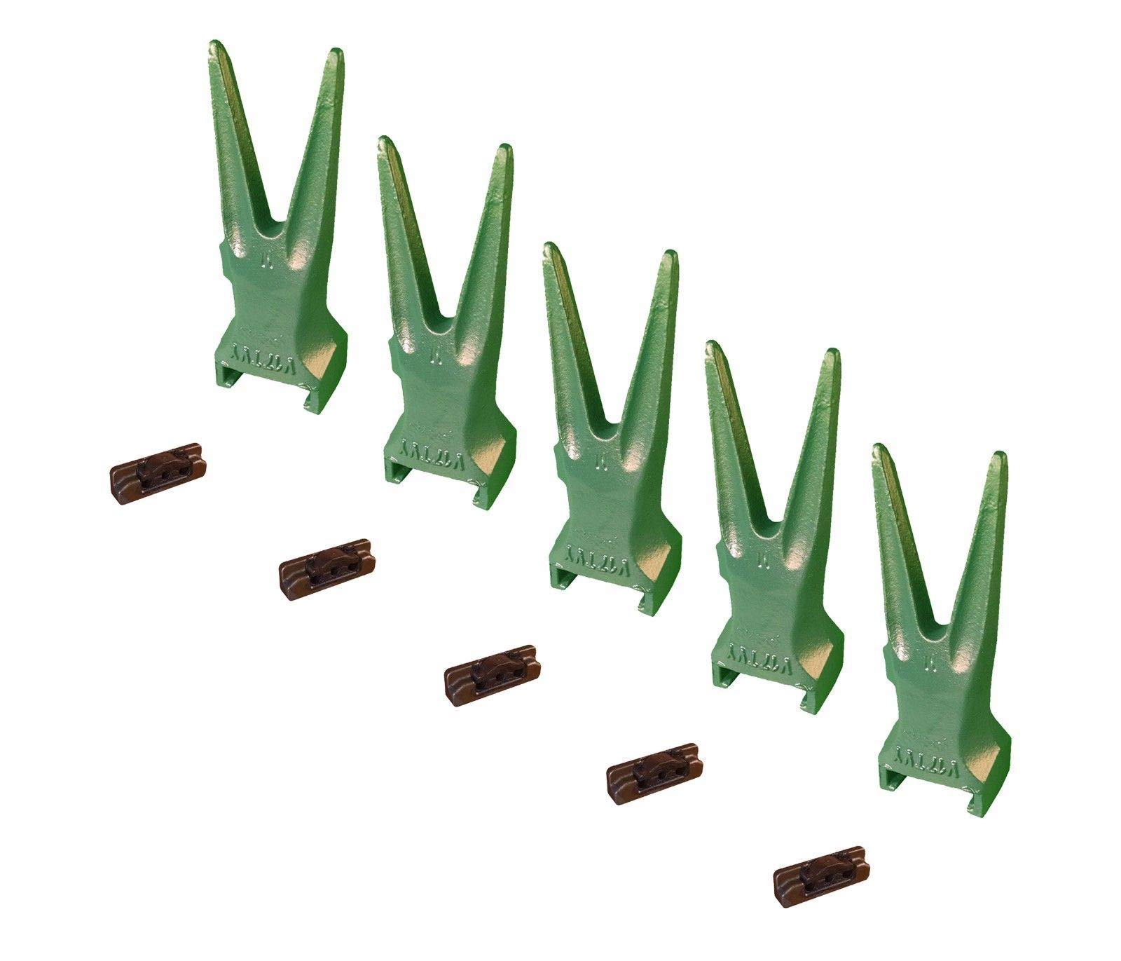 5-Pack Esco Style Super V Backhoe & Excavator Rock Bucket Teeth with Pins - V17TVY Replacement Parts for Heavy-Duty Digging & Mining Operations
