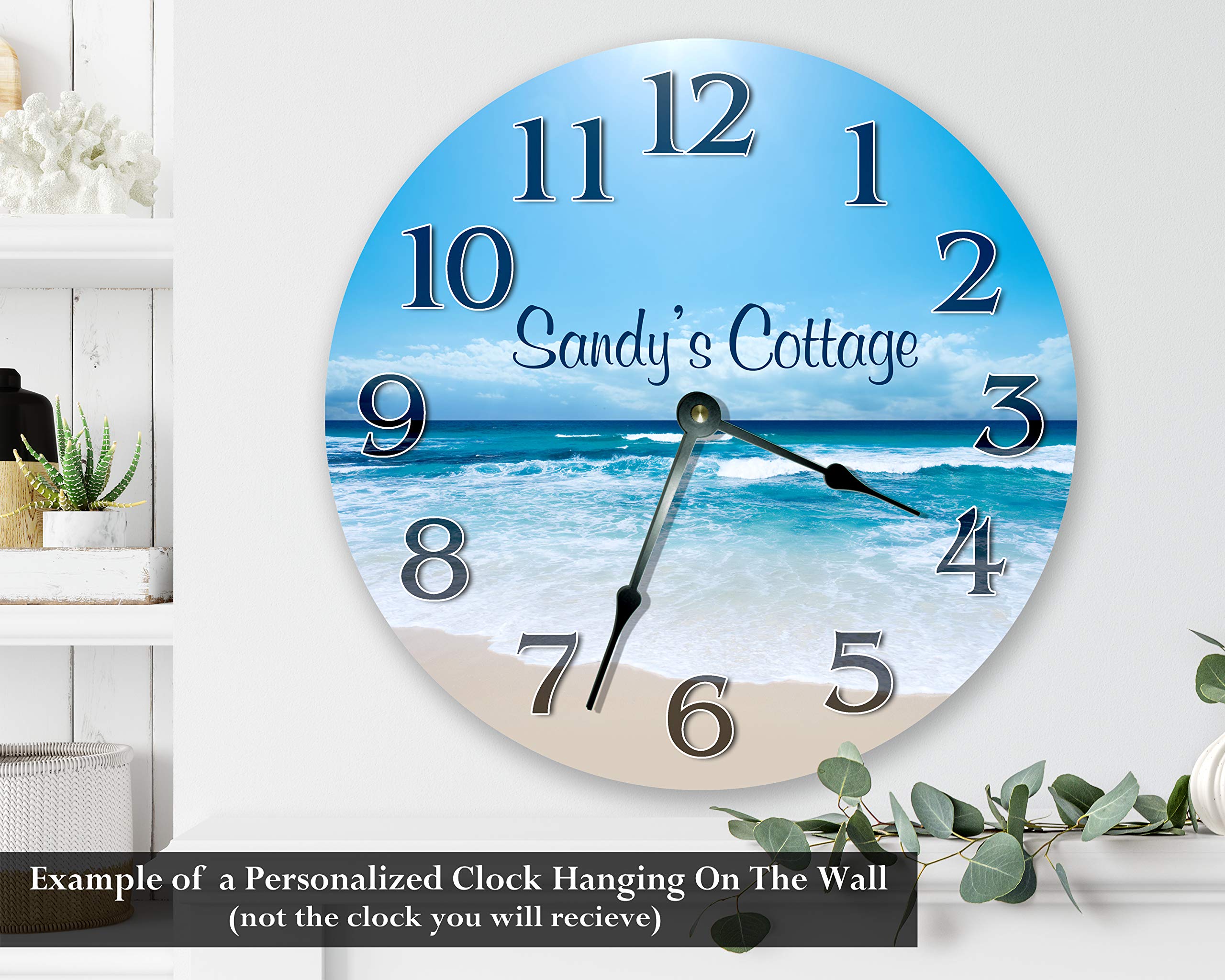 Blue Green Teal Round Wall Clock - 10.5 Inch Decorative Wooden Clock for Home & Office - Unique Printed Wood Board Wall Art - Perfect for Living Room, Bedroom, Kitchen Decor