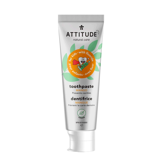 Attitude Kids Fluoride Toothpaste - Natural Mango Flavor for Children | Safe & Effective Cavity Protection | Ideal for Daily Brushing at Home & Travel