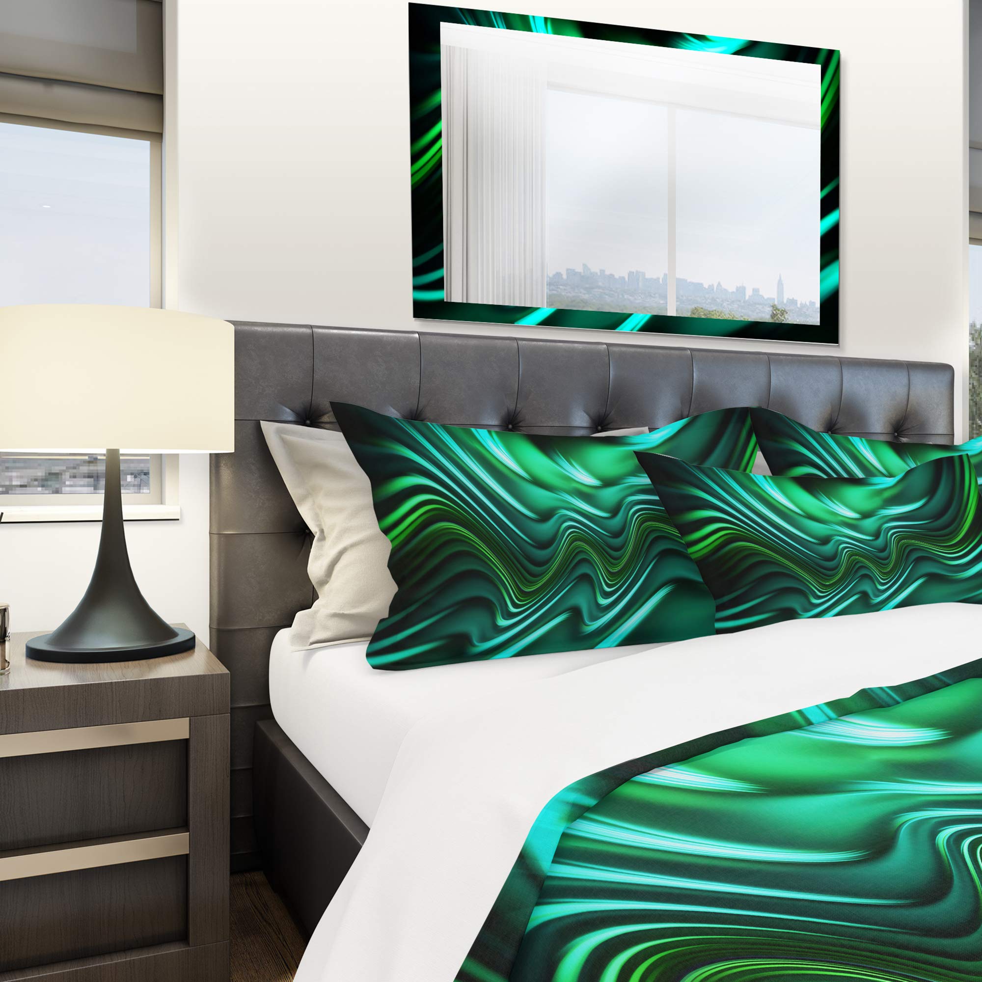 DesignQ Emerald Energy Green Abstract Modern Contemporary Duvet Cover Set - Queen Size 3-Piece Bedding Set for Stylish Bedroom Decor