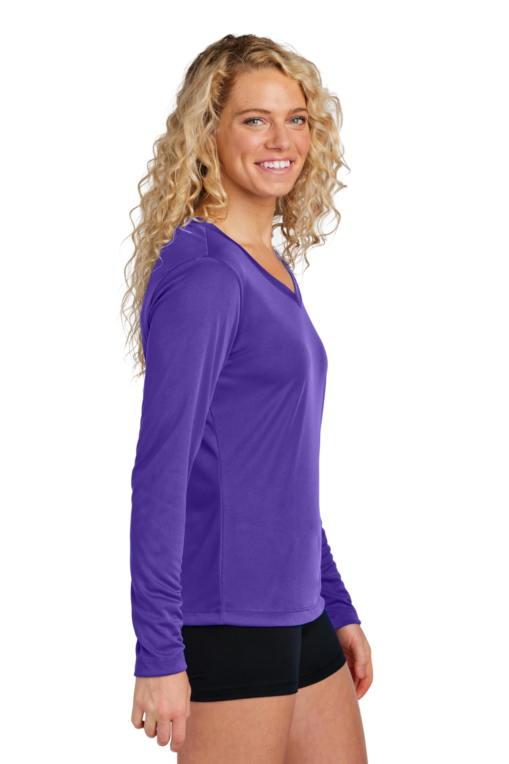 Women's V-Neck Workout Tops - Long Sleeve Gym Shirts for Yoga & Running (Plus Sizes)