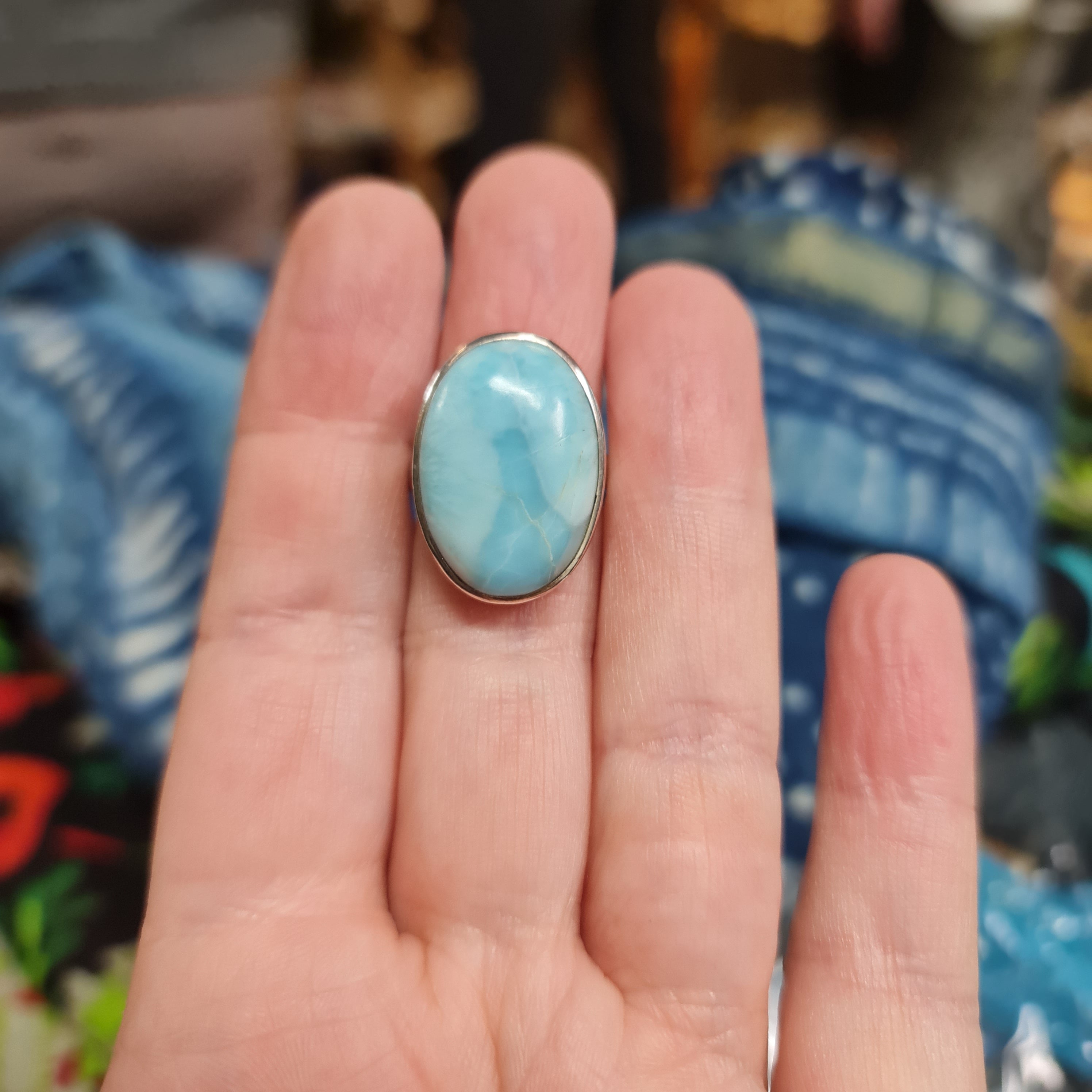 Larimar Sterling Silver Rings for Women - Size 7 & 9 - Handmade Dominican Blue Stone Jewelry - Perfect for Beach Vacation, Gift Giving & Everyday Wear