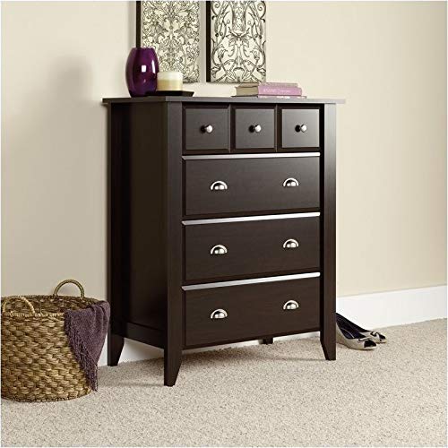 Pemberly Row Country Rustic 4-Drawer Storage Chest Dresser in Jamocha Wood - Vintage Farmhouse Bedroom Furniture for Cozy Home Decor