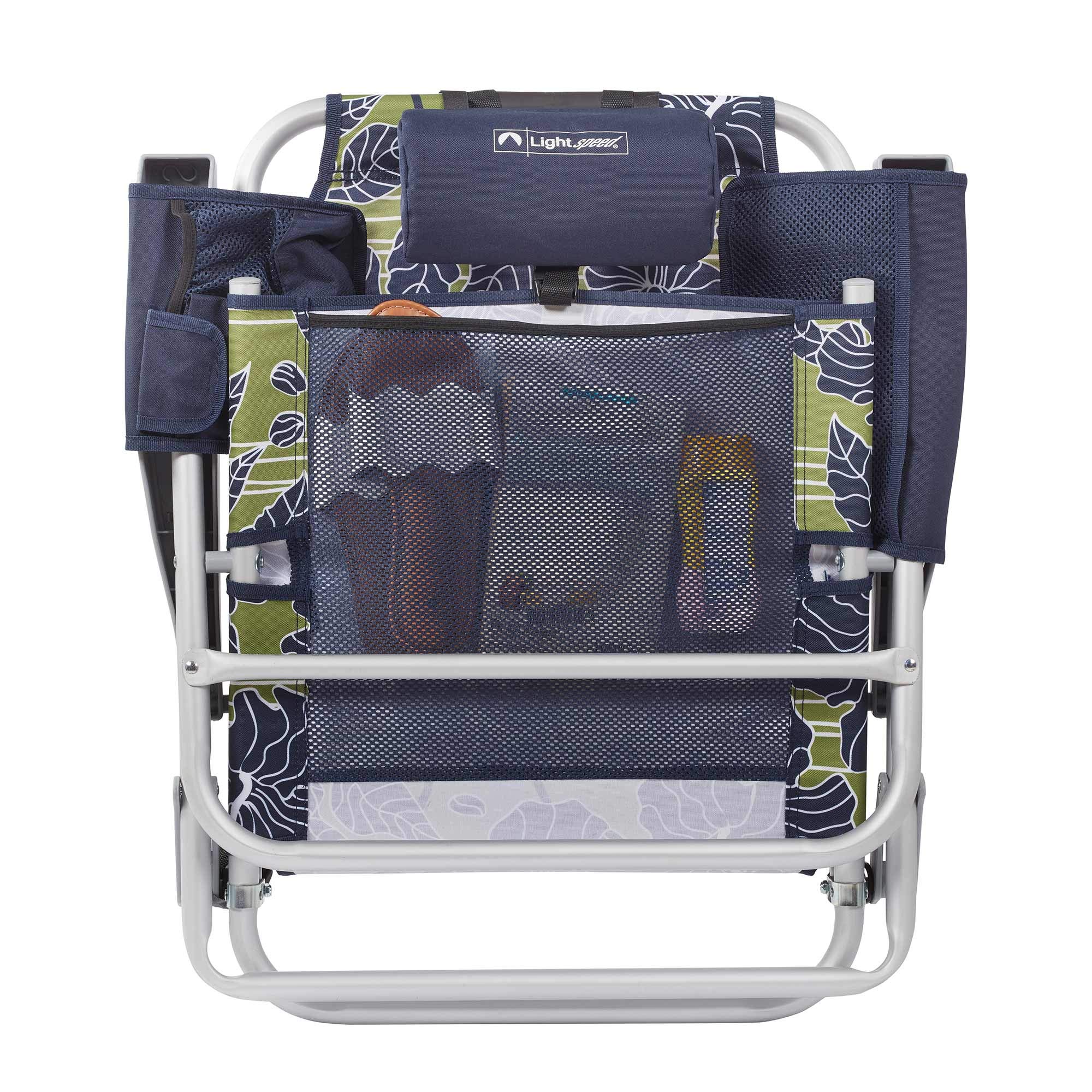Lightspeed Outdoors ECO Ultimate Backpack Beach Chair for Adults - Adjustable Reclining Folding Chair with Padded Headrest | Portable Backpack Design for Beach, Camping, Travel & Outdoor Relaxation | 1-Piece Lightweight Chair