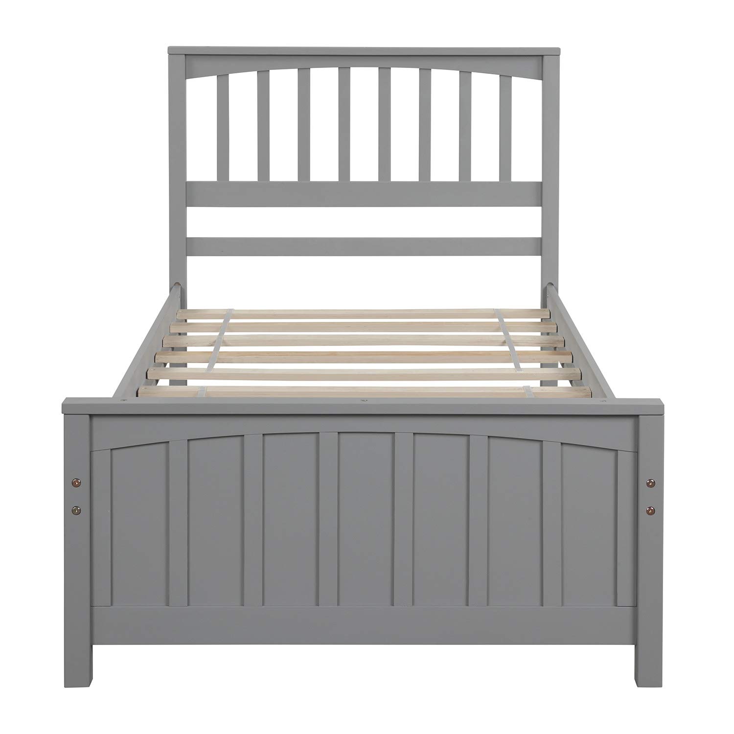 Twin Size Wood Platform Bed with Headboard & Footboard - Sturdy Wood Slats for Support, Gray - Perfect for Kids' Rooms, Guest Bedrooms & Small Spaces