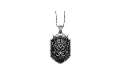 Oni Mask Sterling Silver Gothic Charm Necklace - Japanese Art Jewelry with Demon, Hannya, Samurai & Kabuki Mask Pendant | Perfect for Cosplay, Anime Conventions & Gothic Fashion Accessories