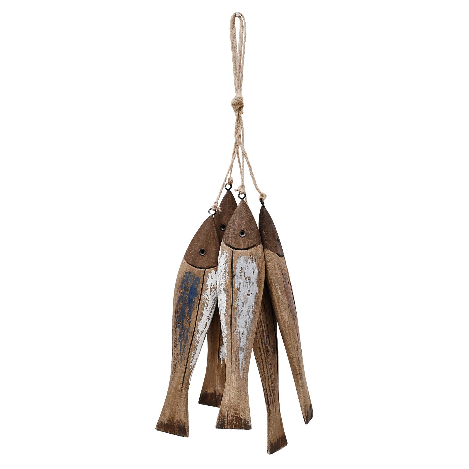 K KILIPES 5-Piece Distressed Wood Fish Wall Decor Set - Nautical Home Ornaments for Living Room, Bathroom & Beach House Decor - Rustic Coastal Wall Hanging Art for Indoor & Outdoor Use
