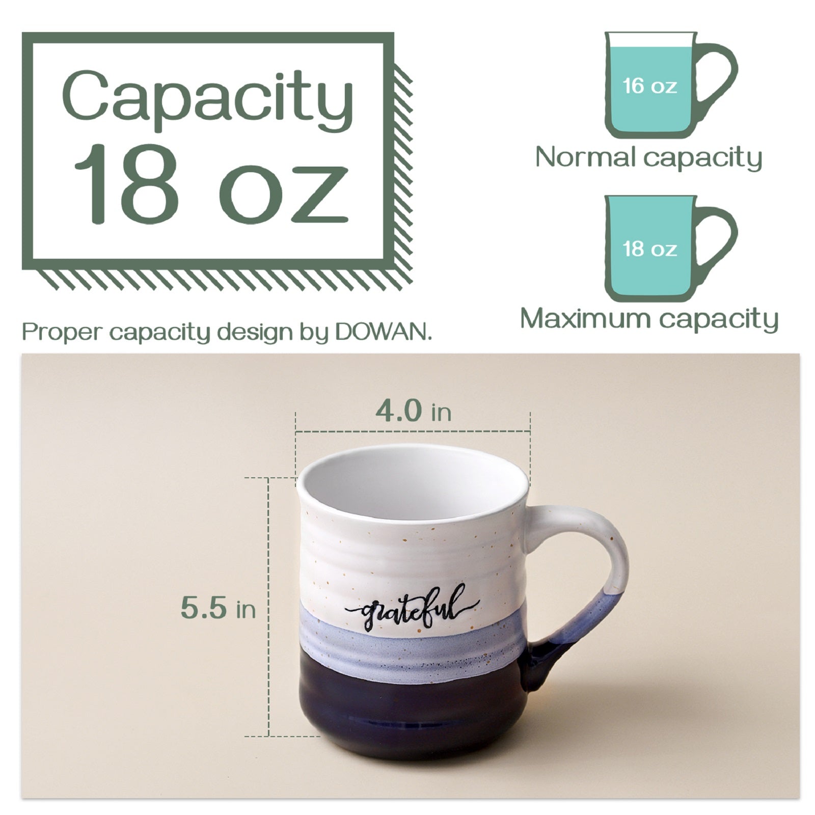 Premium 18oz Large Ceramic Coffee Mugs Set of 2 - Heavy Duty Stoneware Cups for Home, Office & Cafe Use - Perfect for Hot Coffee, Tea & Cold Beverages