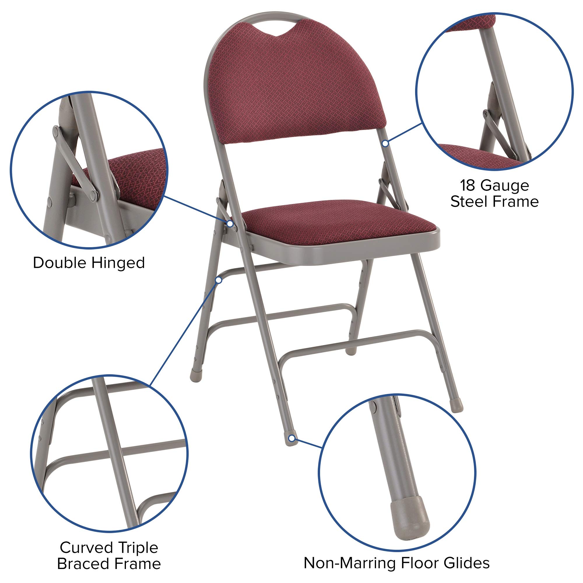 Flash Furniture 4-Pack HERCULES Series Heavy Duty Folding Chairs - Triple Braced Metal Frame, Burgundy Fabric, Easy-Carry Handle - Perfect for Weddings, Events, Parties & Home Use