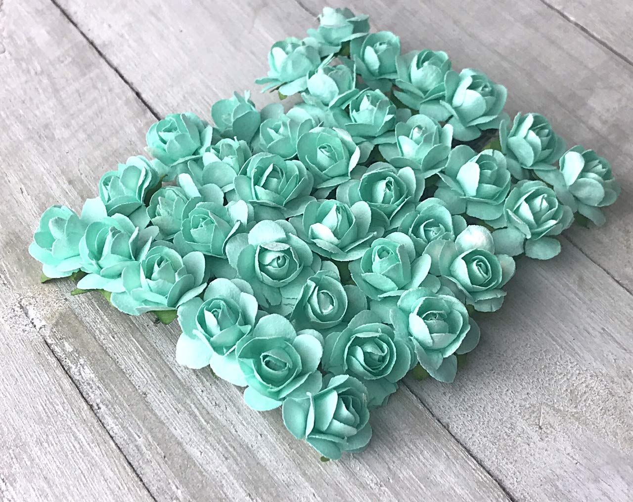 144 Pcs 15mm Artificial Mulberry Paper Rose Flowers - DIY Wedding Scrapbooking Bouquet Craft Supplies for Valentines, Anniversary, Home Decor & Party Embellishments (Aqua Blue) - Perfect for Card Making, Gift Wrapping and Photo Backdrops