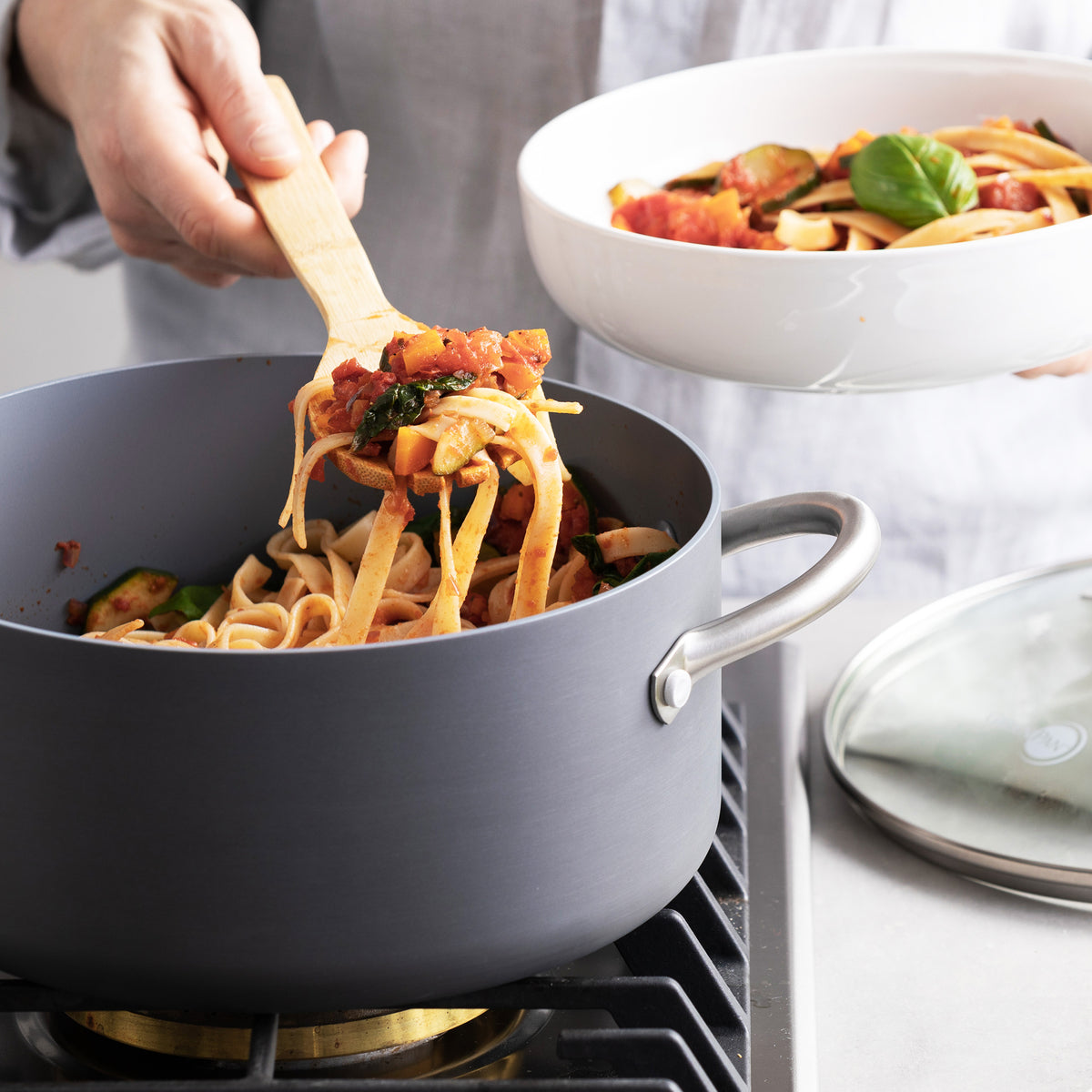 Premium Lima Ceramic Nonstick 5 Quart Stockpot with Glass Lid - Durable & Eco-Friendly Cookware for Soups, Stews, Pasta & Family Cooking