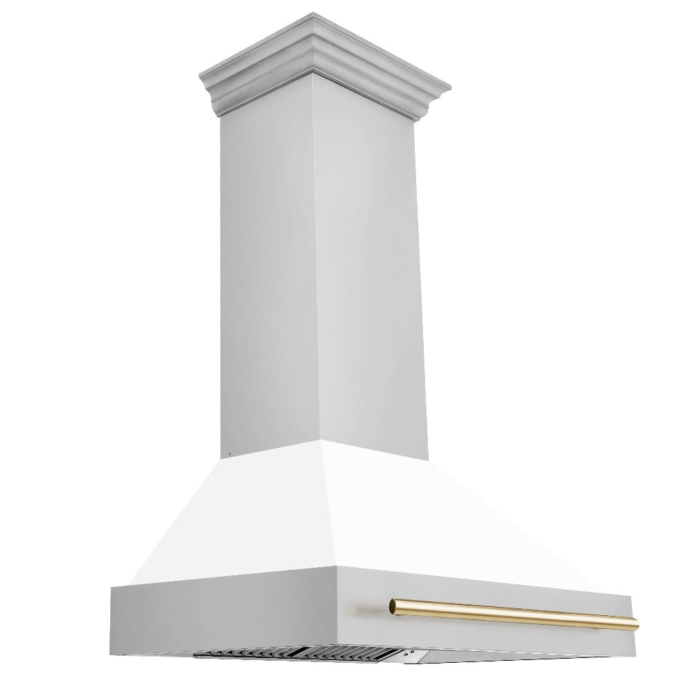 ZLINE Autograph Edition 36 Inch Stainless Steel Range Hood with White Matte Shell & Handle (8654STZ WM36) - Premium Kitchen Ventilation for Modern Homes & Professional Chefs