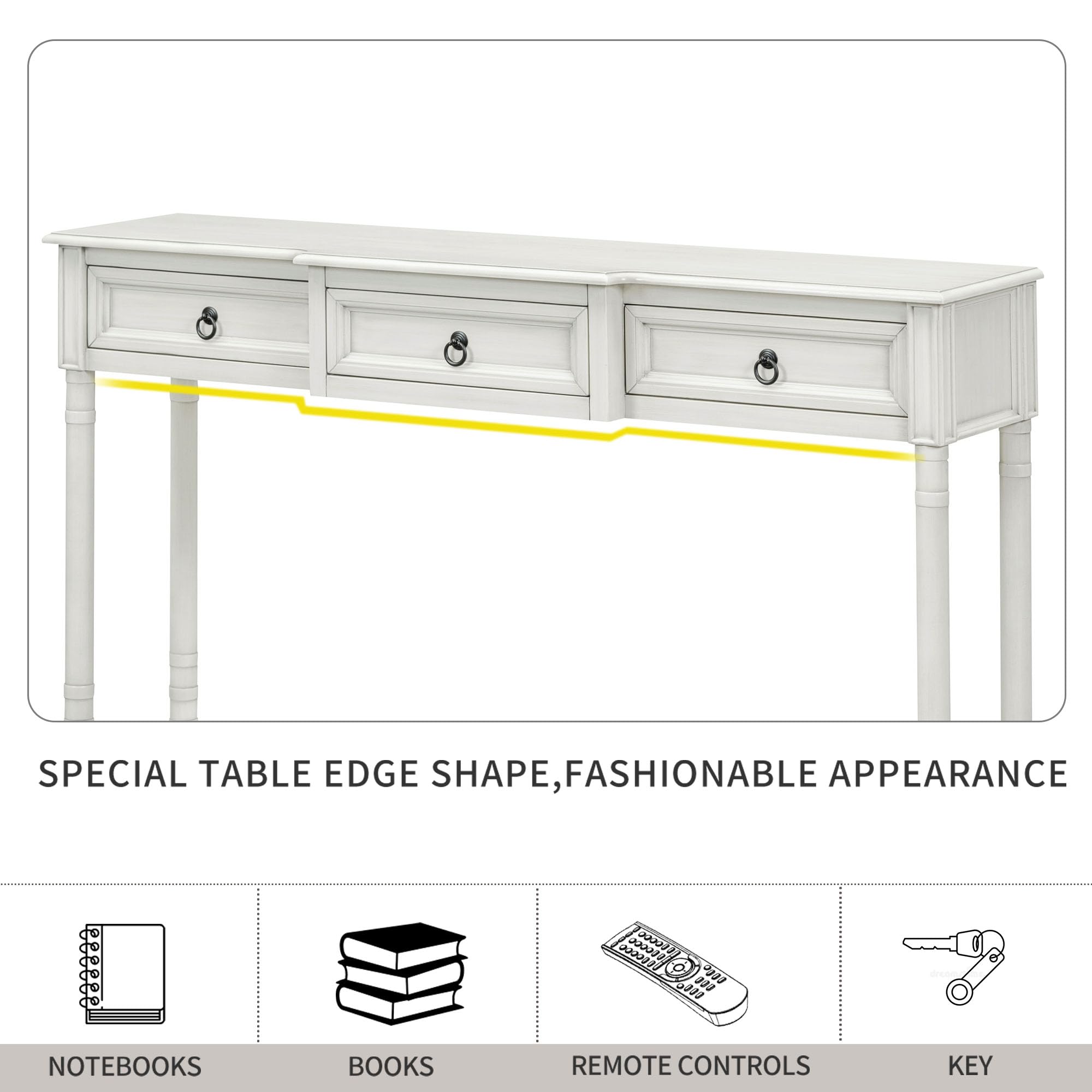 Merax Antique White Console Table with Drawers & Long Shelf - Entryway Sofa Table, Hallway Sideboard for Living Room, Bedroom & Office Organization
