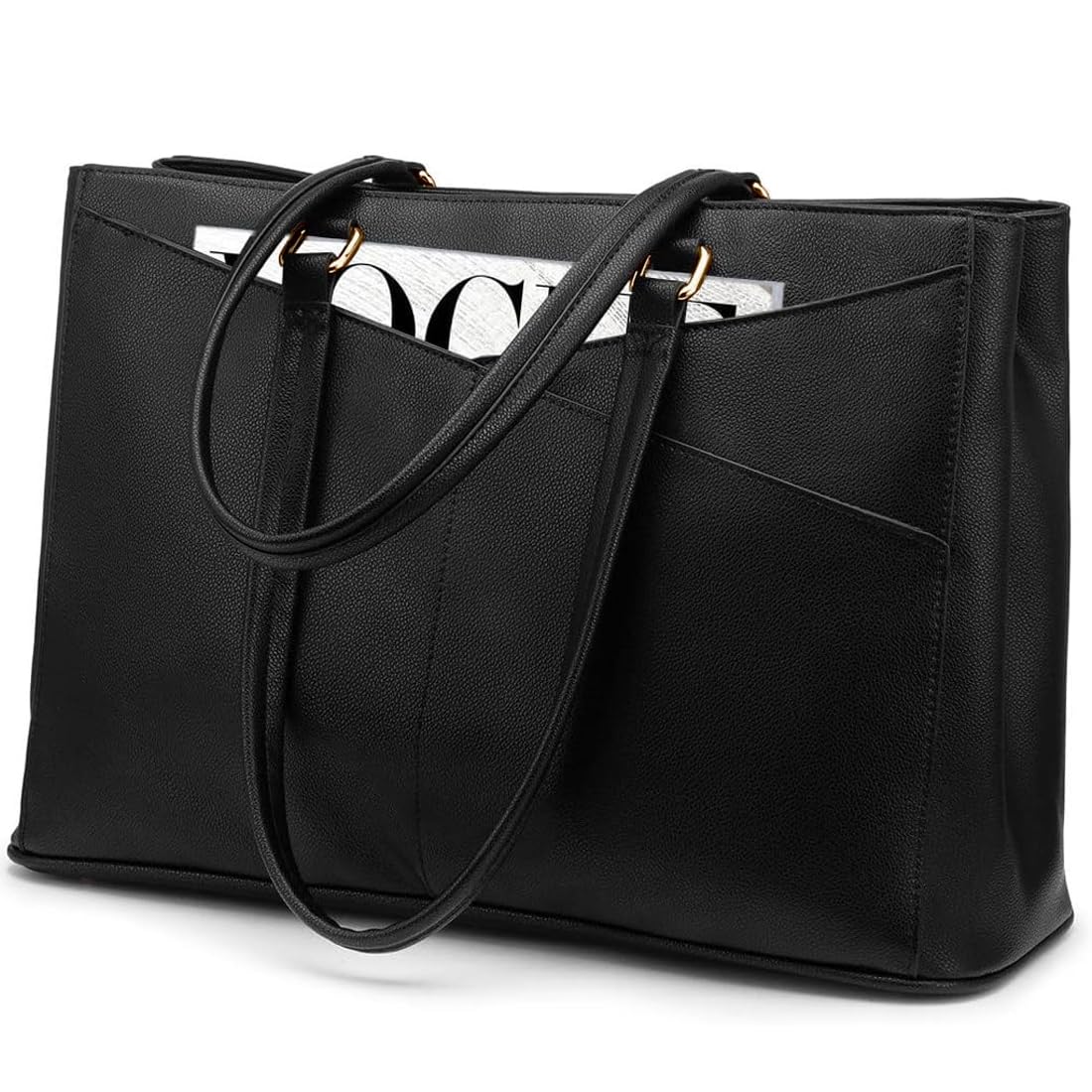 LOVEVOOK 15.6 Inch Waterproof Leather Laptop Tote Bag for Women - Stylish Business Office Work Briefcase with Multiple Pockets (Black) - Perfect for Commuting, Business Trips and Professional Work Settings