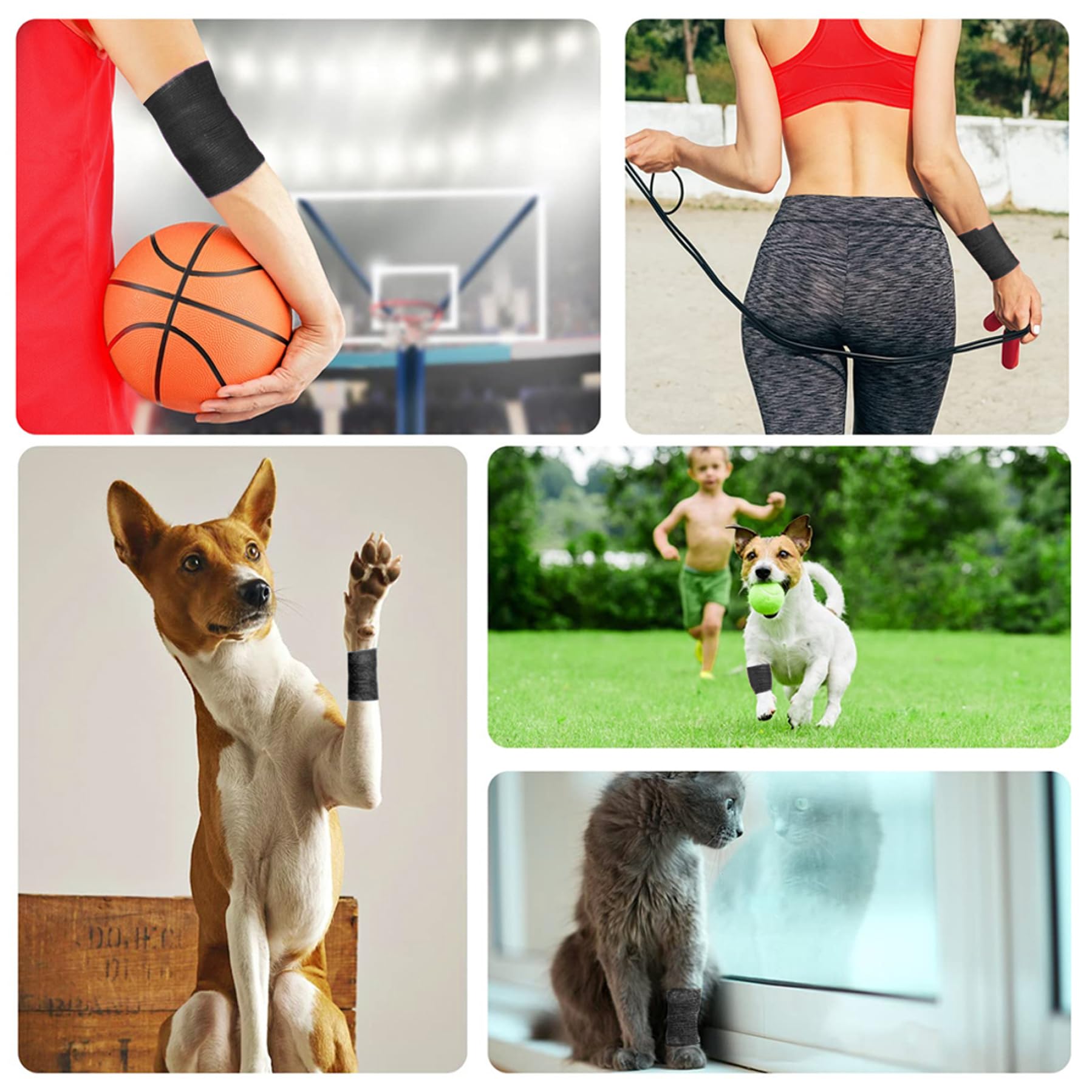 4 PCS Self-Adhesive Bandage Wrap - Breathable Non-Woven Wrist Tape & Vet Wrap for Sports Injuries, Ankle Sprains & Pet Care (Black, 177x1 Inch) - Ideal for Athletic Support, First Aid Kits & Dog Wound Protection