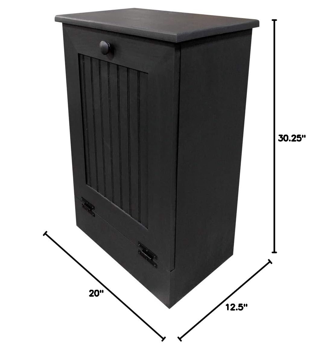 Solid Black Wooden Tilt-Out Trash Bin with Interior Shelf - Premium Sawdust City Kitchen Waste Bin for Under Sink Storage & Home Organization