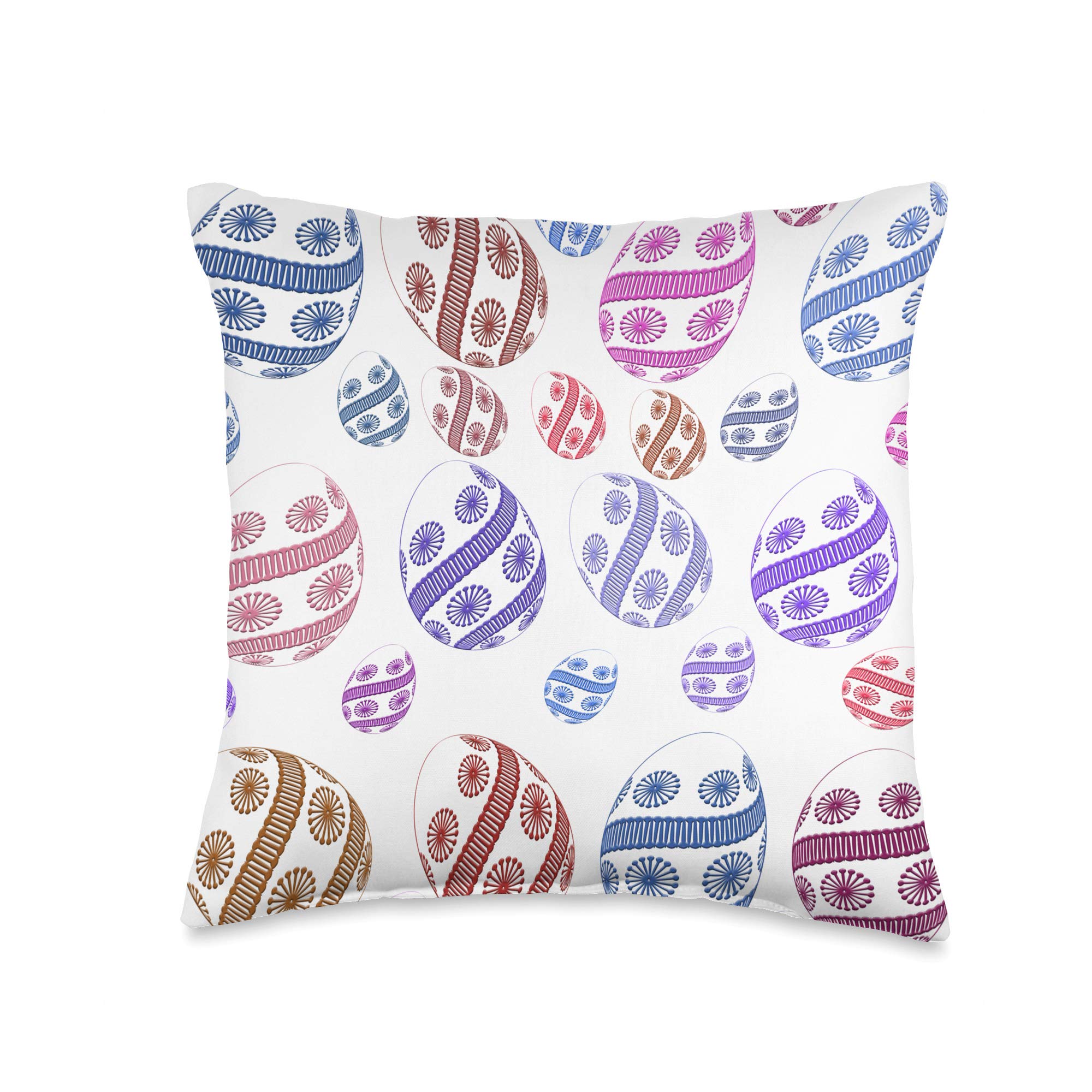 Pastel Easter Egg Decorative Throw Pillow - 16x16 Inch Multicolor Spring Home Decor for Sofa, Bed, Couch & Nursery Room