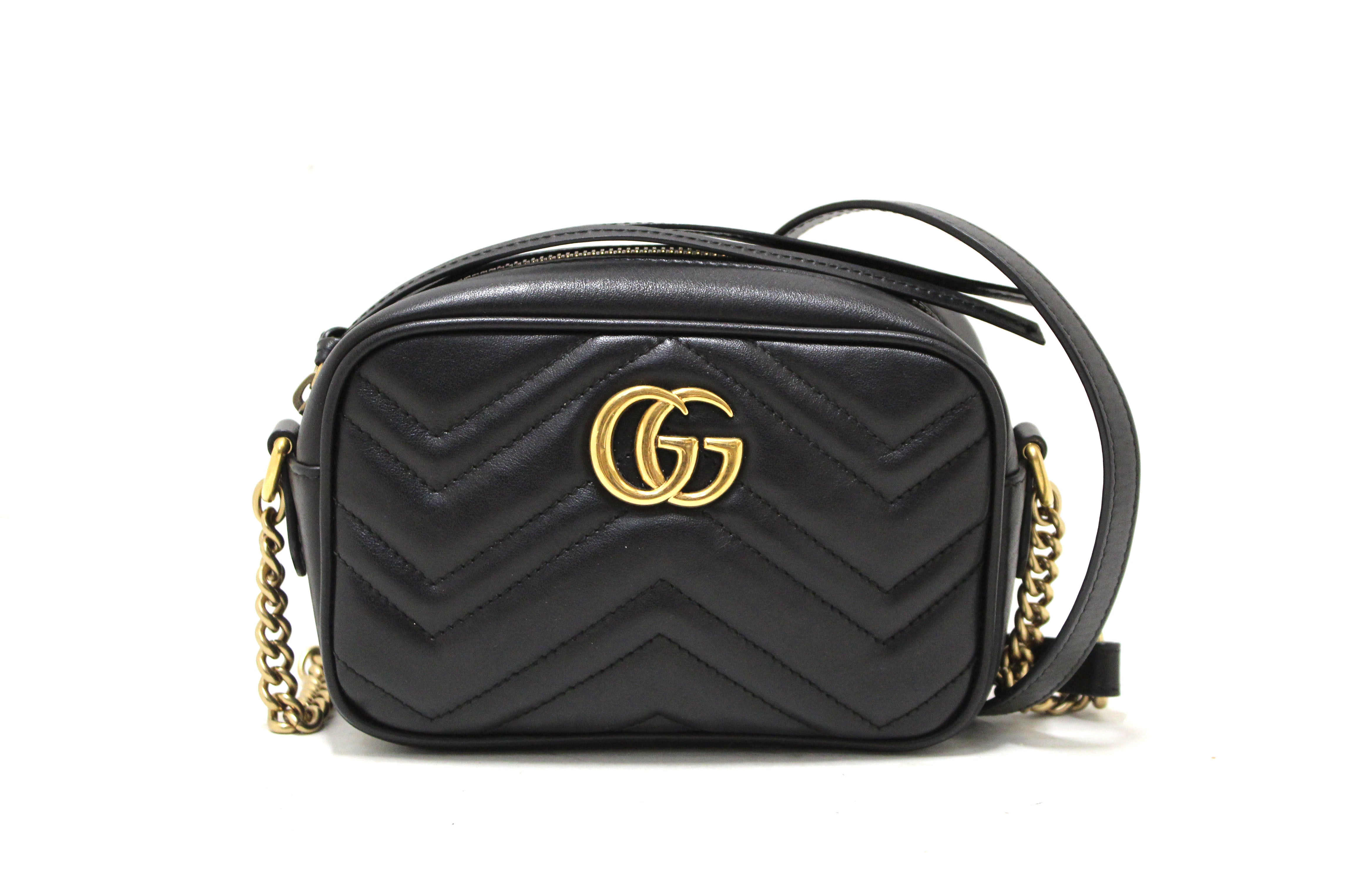 Authentic Gucci Black Marmont Matelasse Leather Mini Camera Crossbody Bag for Women | Luxury Designer Handbag for Parties, Dates & Everyday Use