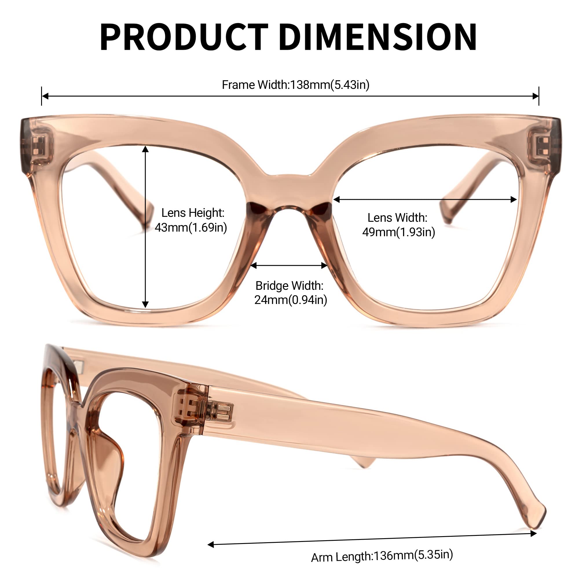 Zeelool Women's Trendy Rectangle Blue Light Blocking Glasses TR90 Eyewear - Malcolm VFT0269 (VFT0269-02 Champagne, Non-Prescription Clear Lens) for Computer, Gaming & Screen Use