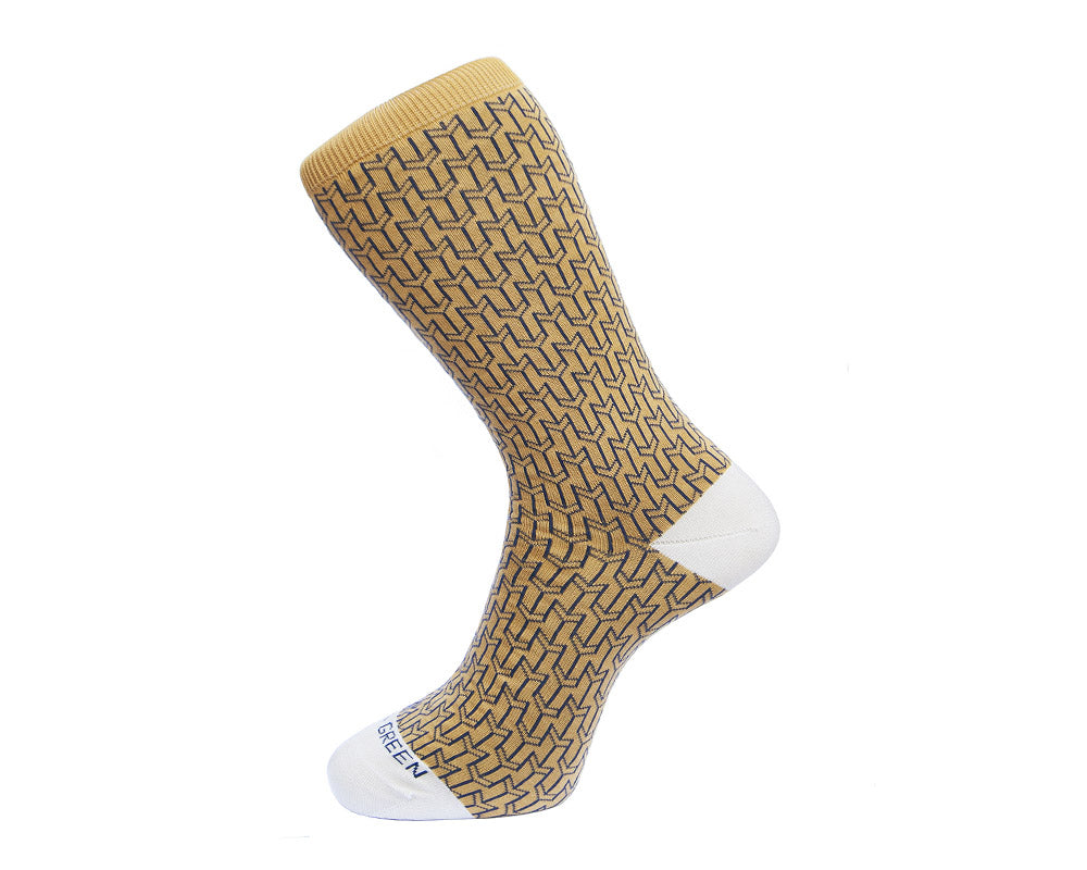 Fortis Green Mustard Arrow Pattern Men's Athletic Socks - Breathable Comfort for Running, Hiking & Casual Wear