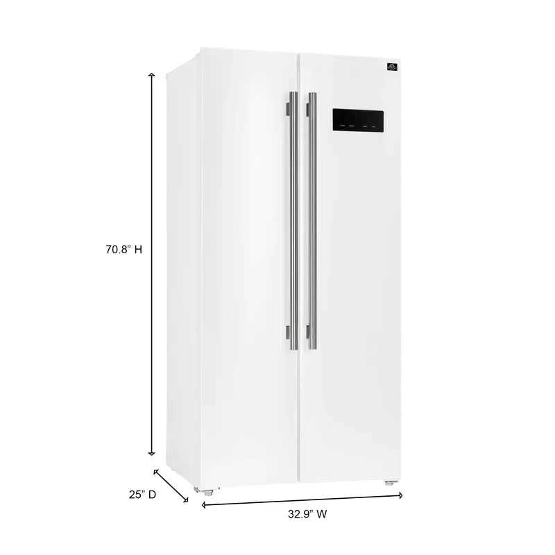 Forno Salerno 33 Inch Side by Side Refrigerator - 15.6 Cu.Ft. Capacity, Brass Handle, Energy Efficient, Black Stainless Steel (FFRBI1805 33BLK) - Perfect for Kitchen, Office, or Entertainment Spaces