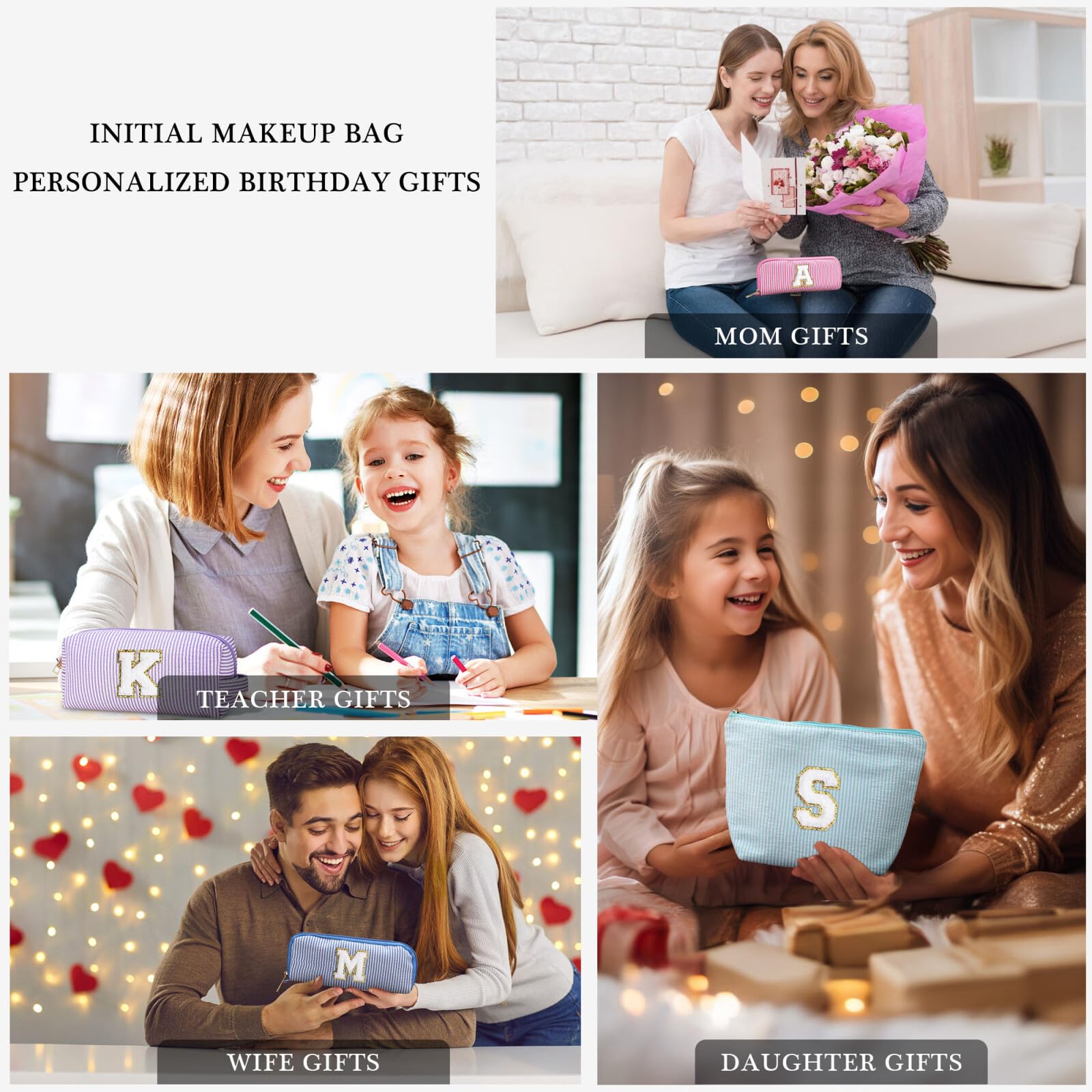 YOOLIFE Personalized Initial Makeup Bag - Cute Travel Cosmetic Organizer for Women | Perfect Bridesmaid Gift, Best Friend Birthday Present & Hostess Gift Idea | Great for Travel, Bachelorette Parties & Everyday Makeup Storage