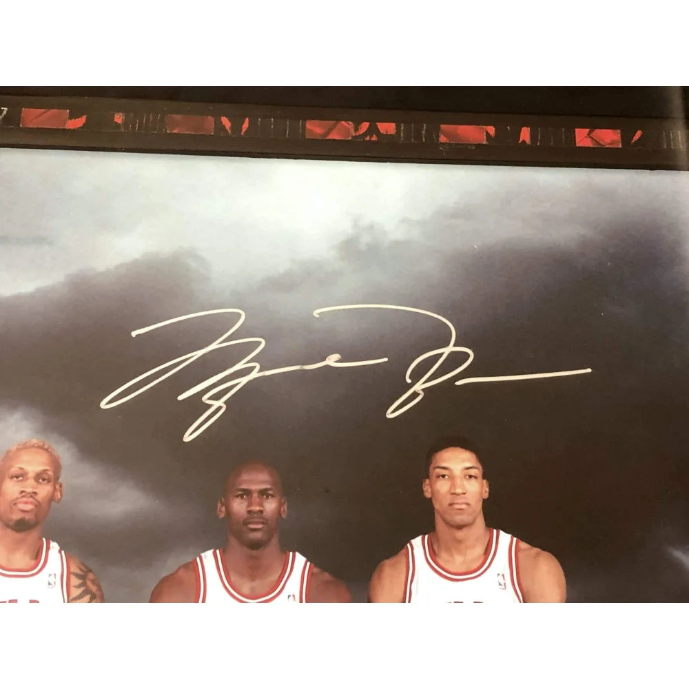 Michael Jordan, Scottie Pippen & Dennis Rodman Autographed Chicago Bulls Framed Photo with UDA COA #D/720 - Perfect for Sports Memorabilia Collectors, Man Cave Decor, and NBA Fan Gifts