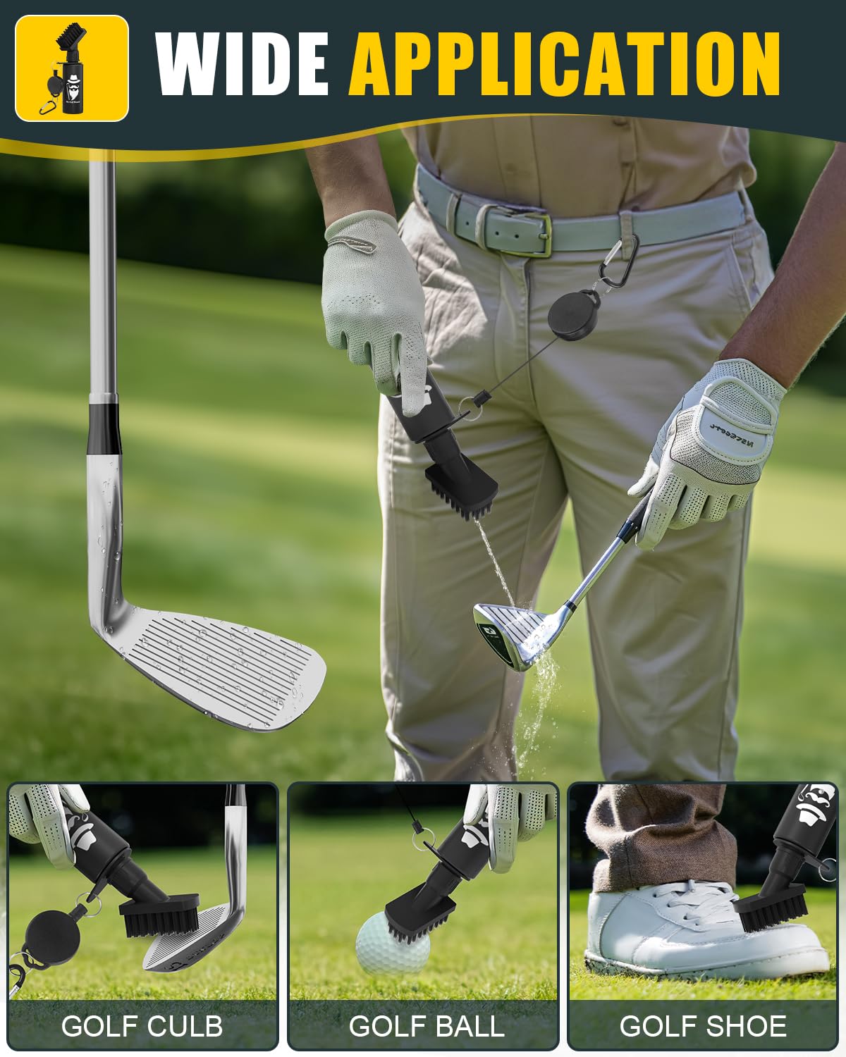 PARIGO Golf Club Cleaner Brush - Retractable Water-Resistant Grip Scrub Kit with Clip | Golf Accessories for Men & Gifts for Dad, Him, Valentine's Day | Perfect for Cleaning Irons, Woods & Putters on the Course or Driving Range