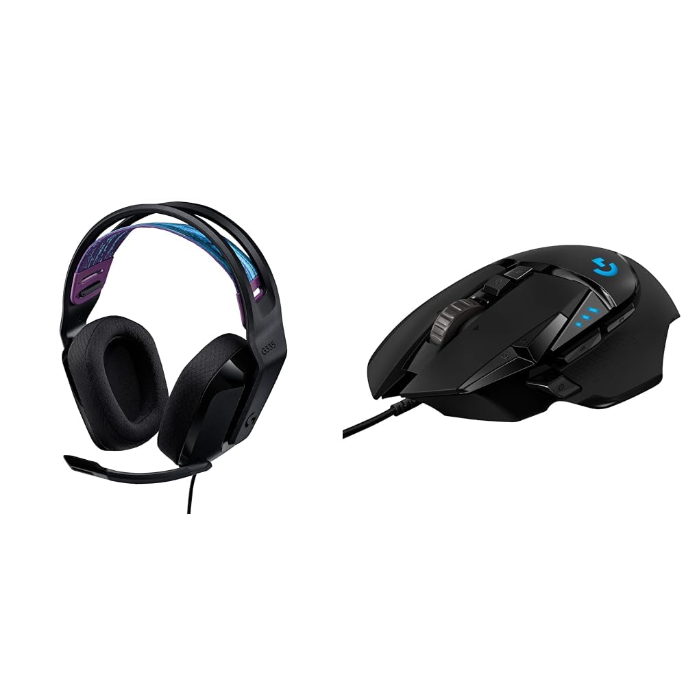 Logitech G335 Wired Gaming Headset with Microphone & G502 HERO Wired Gaming Mouse - Black | Adjustable Weights, 11 Programmable Buttons | PC/Mac Compatible | Perfect for FPS, MOBA & Streaming Gaming Sessions