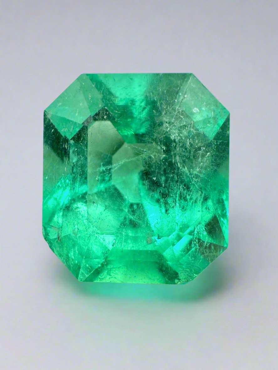 7.92 Carat 13x11.5mm Chunky Emerald Cut Loose Colombian Emerald Gemstone for Jewelry Making - Engagement Rings, Pendants & Fine Jewelry Designs