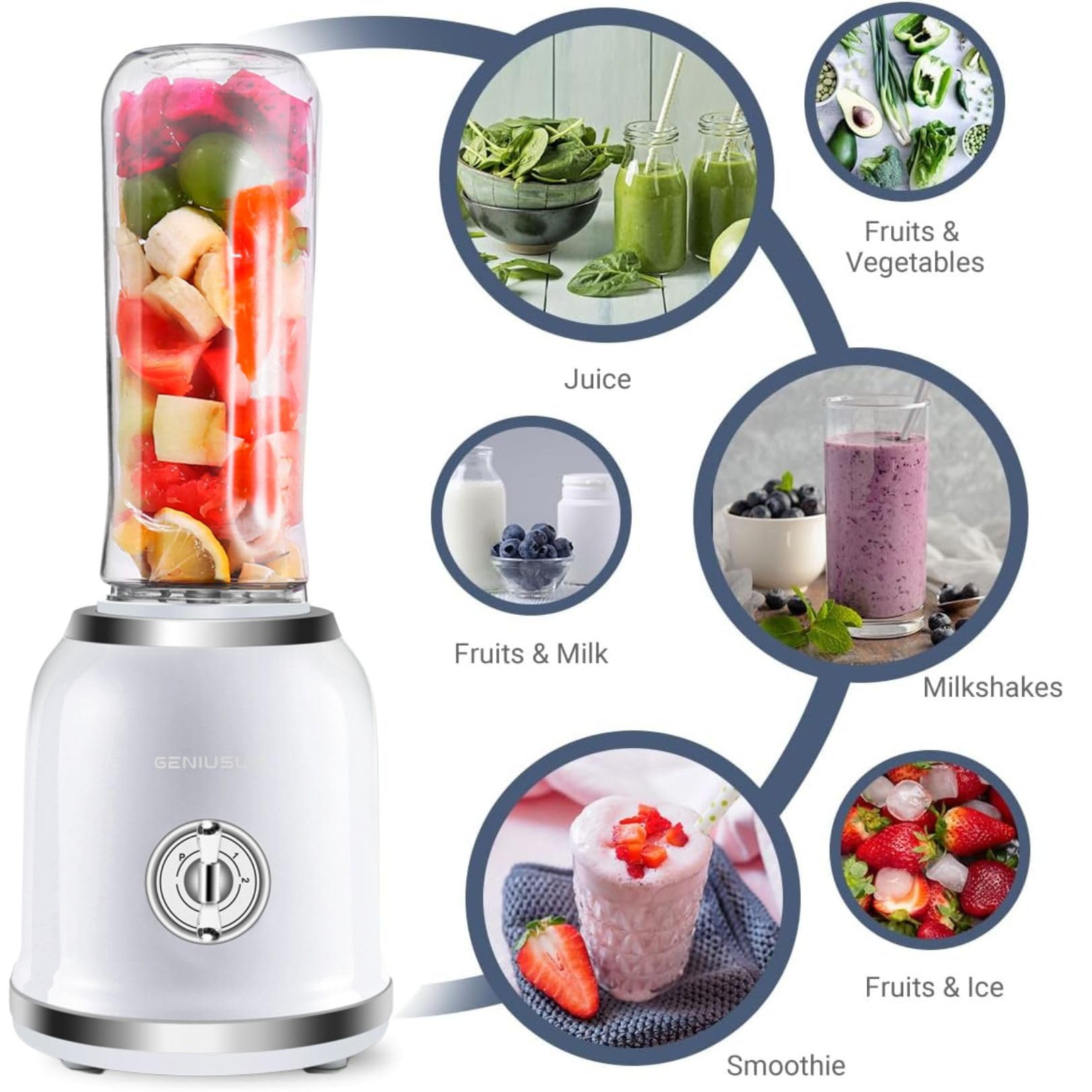 Portable Personal Blender for Smoothies, Protein Shakes & Juices - 300W Mini Blender with BPA-Free 20oz Travel Bottles (2 Pack), 6 Stainless Steel Blades & 2-Speed Control - Perfect for Gym, Office & Travel