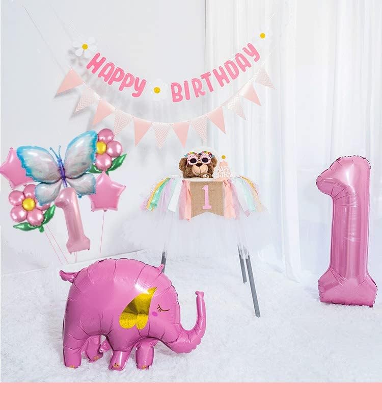 Pink & Blue Butterfly Foil Balloons for 1st Birthday Party Decorations - Fairy Floral Balloons for Girls First Birthday, Baby Shower Supplies - Perfect for Birthday Backdrops, Cake Smash Photos & Nursery Decor
