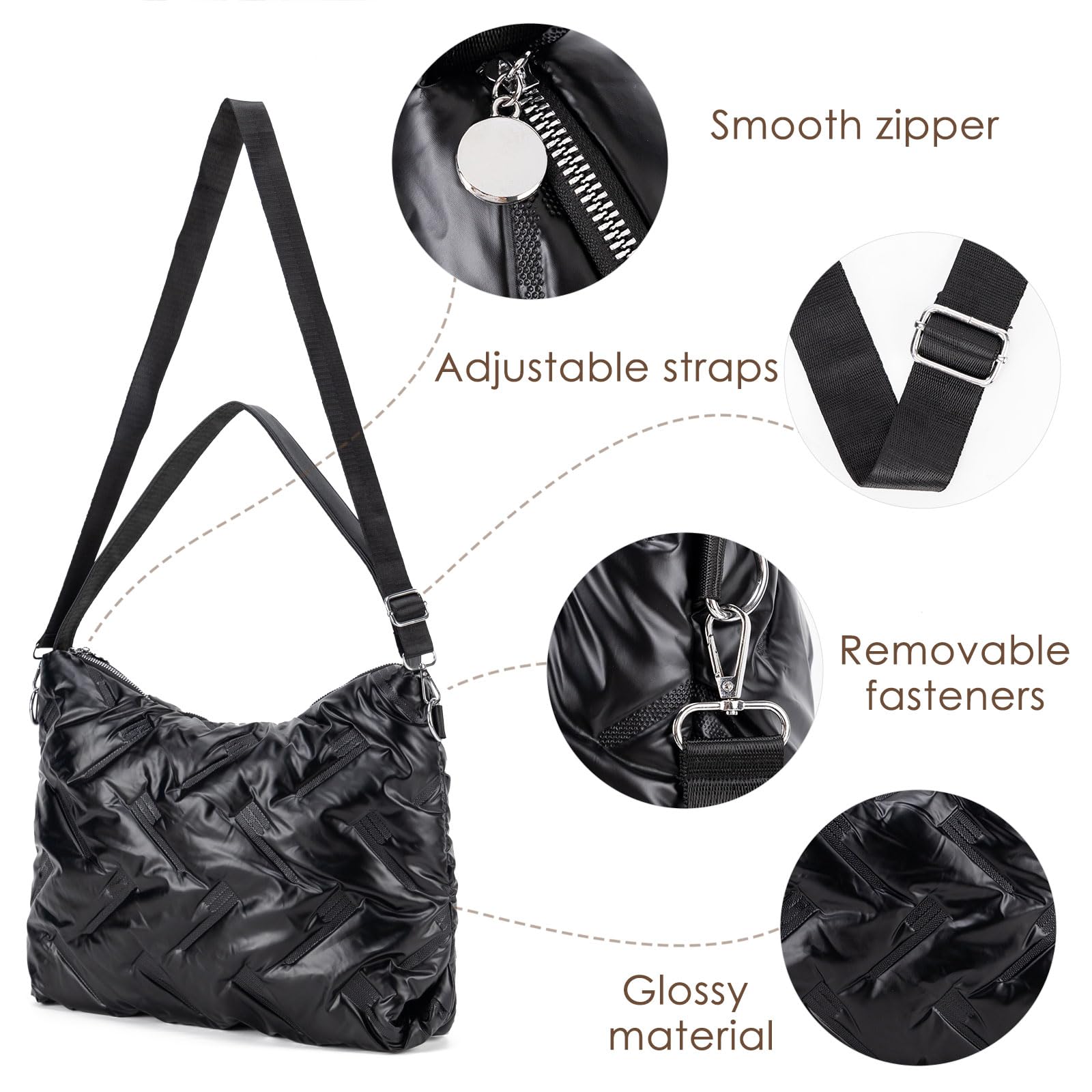 Quilted Puffer Tote Bag for Women - Large Nylon Crossbody Shoulder Bag with Zipper | Stylish Hobo Handbag for Daily Use, Work, Travel & Shopping
