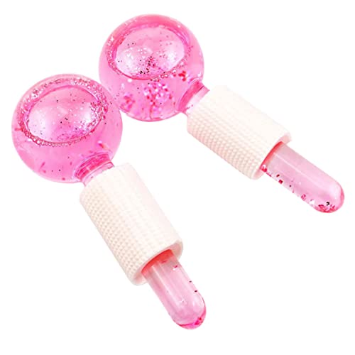 2PCS Ice Globe Facial Rollers & Neck Massager Tools - Anti-Aging Wrinkles Relief, Pink - Spa & Home Relaxation Therapy for Puffy Eyes & Skin Care
