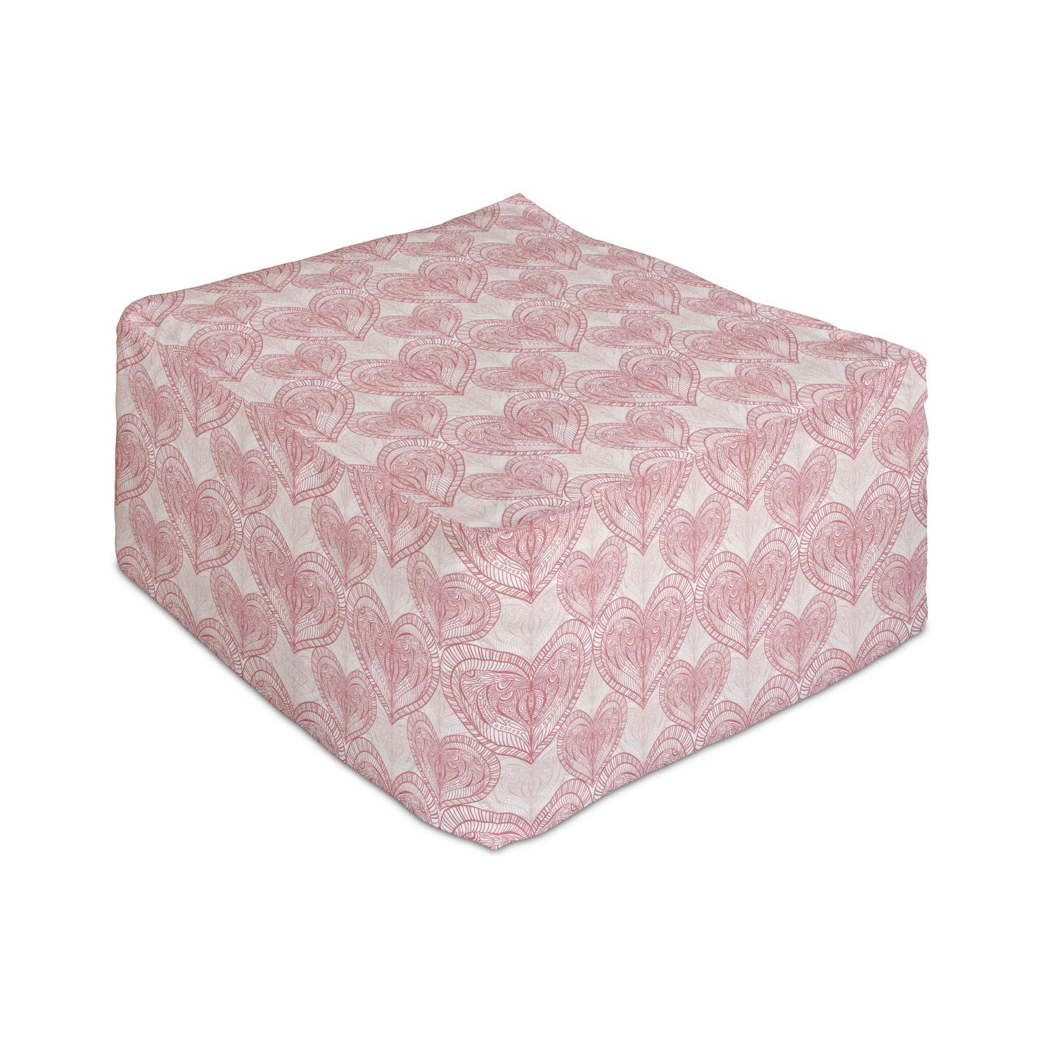 Ambesonne Heart Rectangle Pouf - Pastel Pink & White Love Themed Foot Stool with Cover, 25