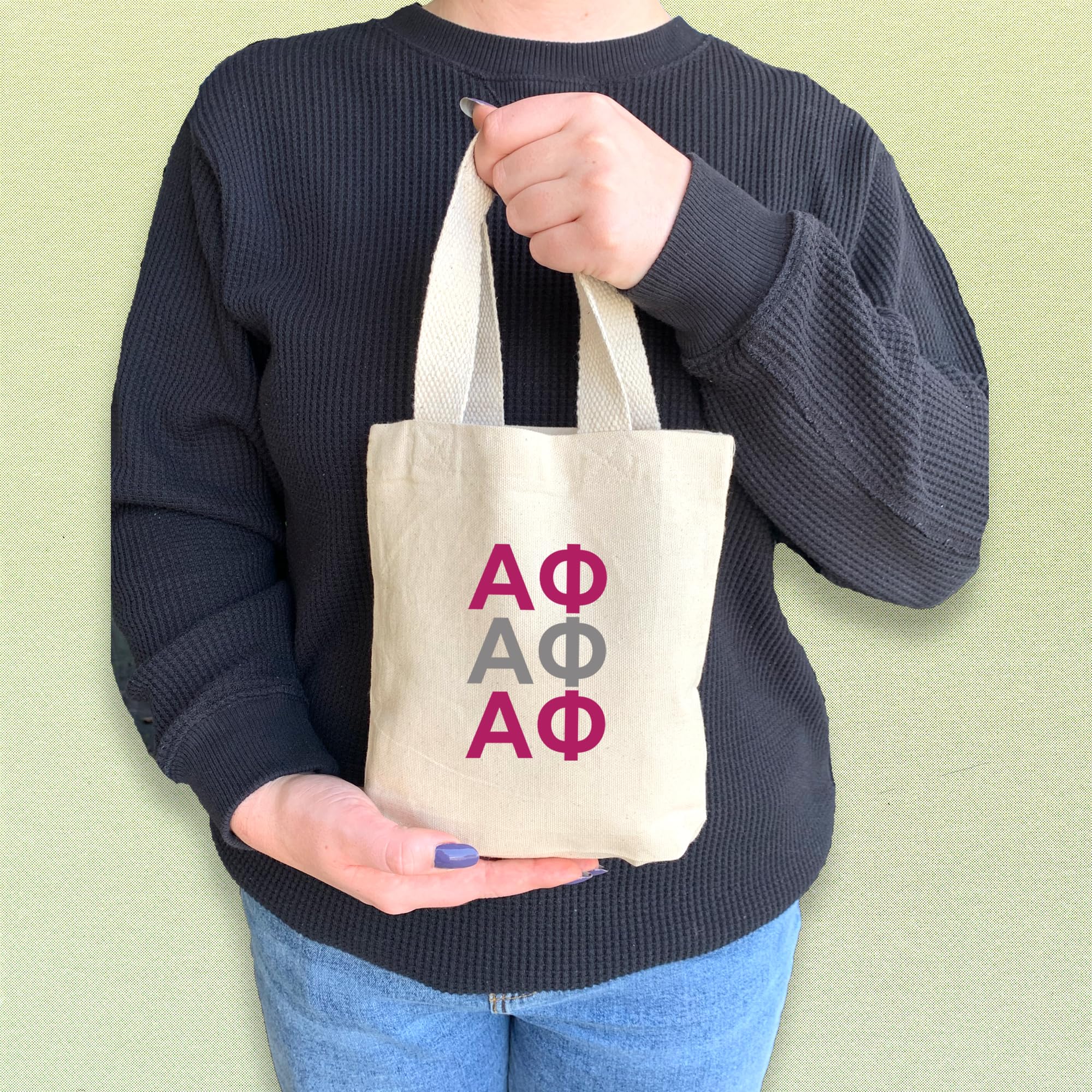 Greek Letter Mini Tote Bag - Sorority Gifts & Goodie Bags for Sisters - Cute Small Tote for College Events, Rush Week & Sisterhood Activities