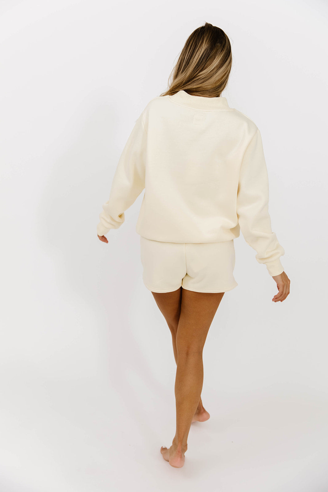 WORTH Tone On Tone Embroidered Mockneck Sweatshirt in Toasted Cream | Women's Casual Pullover | Perfect for Fall Layering & Coffee Dates