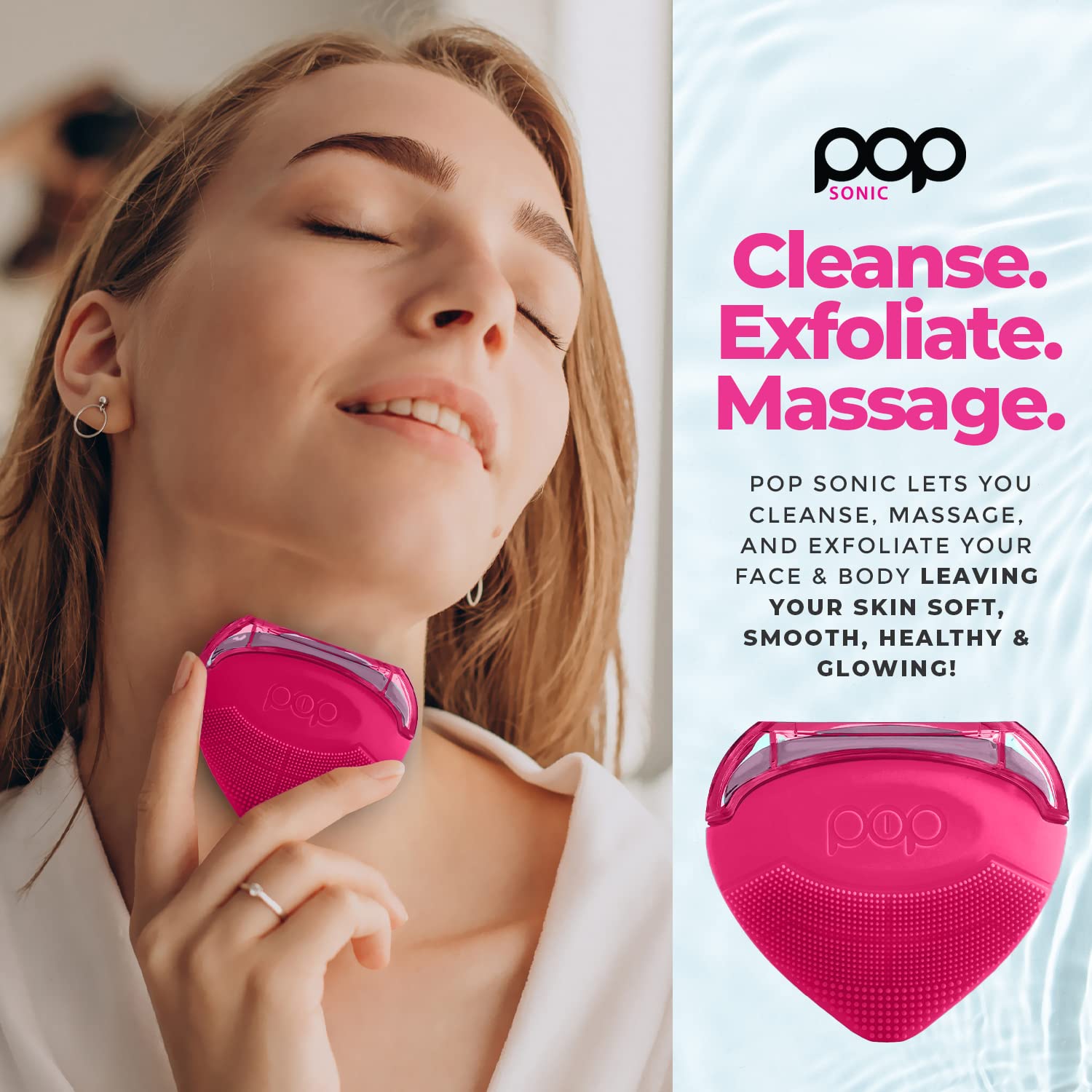 Pop Sonic Strawberry 3-in-1 Exfoliating Facial Cleanser - Deep Pore Cleansing, Skin Massage & Gentle Exfoliation for Glowing Skin | Perfect for Daily Skincare Routine & Spa-Like Treatment at Home