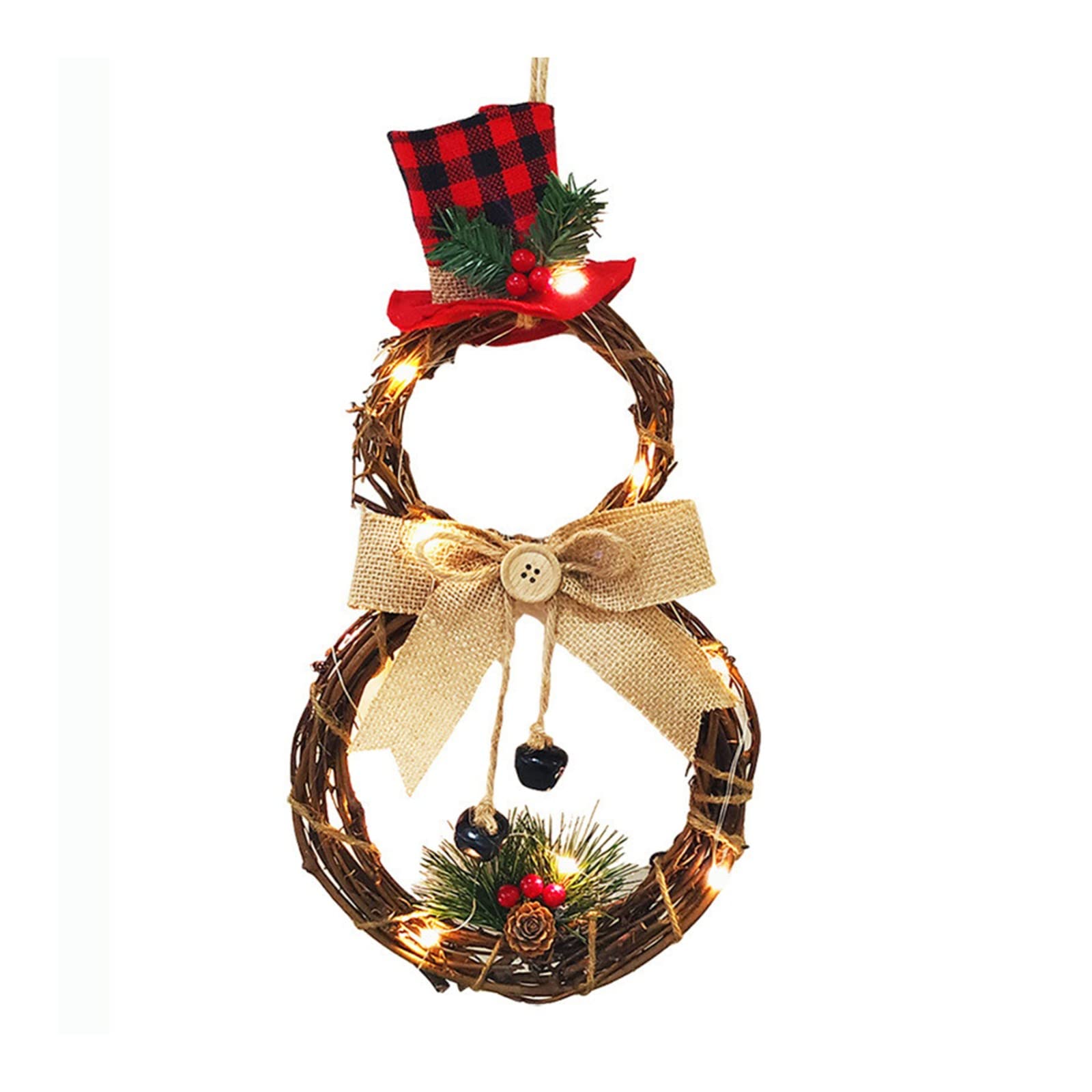 Christmas LED Garland - Hanging Rattan Wreath for Holiday Home Decor