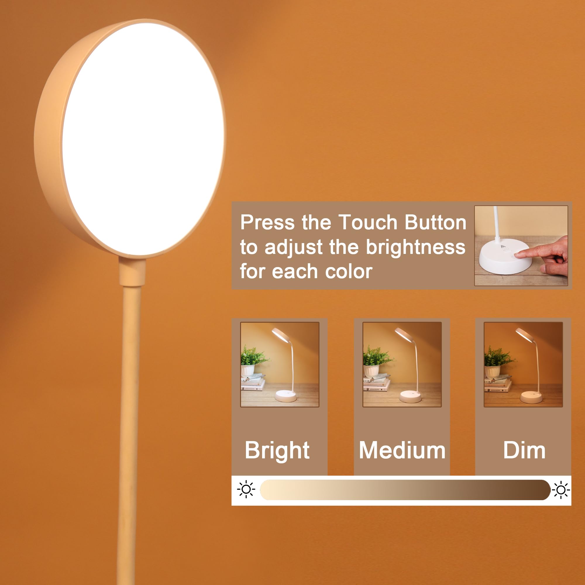 Rechargeable LED Desk Lamp with 3 Color Modes - Warm Light Touch Control Table Lamp for Students Reading & Eye Protection | 6-Month Warranty | Perfect for Study, Office, and Bedroom Use