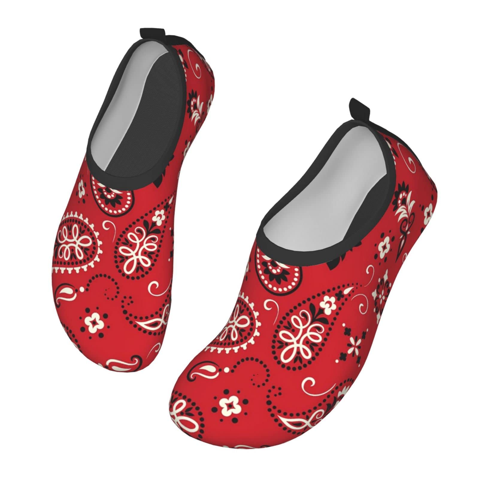 Red Paisley Water Shoes for Men & Women - Barefoot Quick-Dry Swim Socks for Yoga, Beach, Pool & Water Sports | Non-Slip Aqua Socks for Outdoor Activities