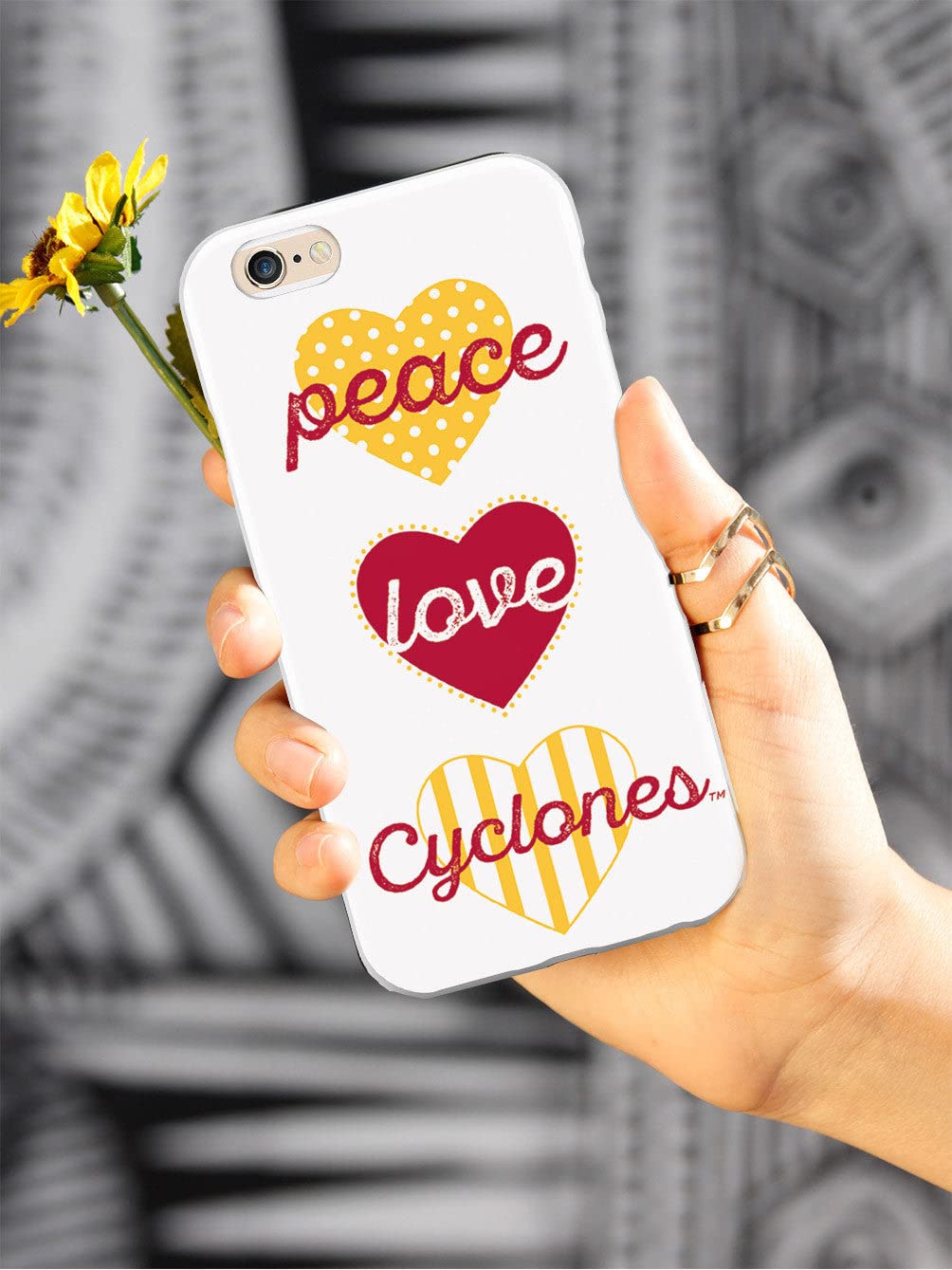 3D Textured iPhone 15 Plus Case with Rubber Bumper - Protective Cover for Apple iPhone 15 Plus - Peace Love Cyclones Iowa State Design - Durable Shockproof Phone Case for Everyday Use & Travel Protection