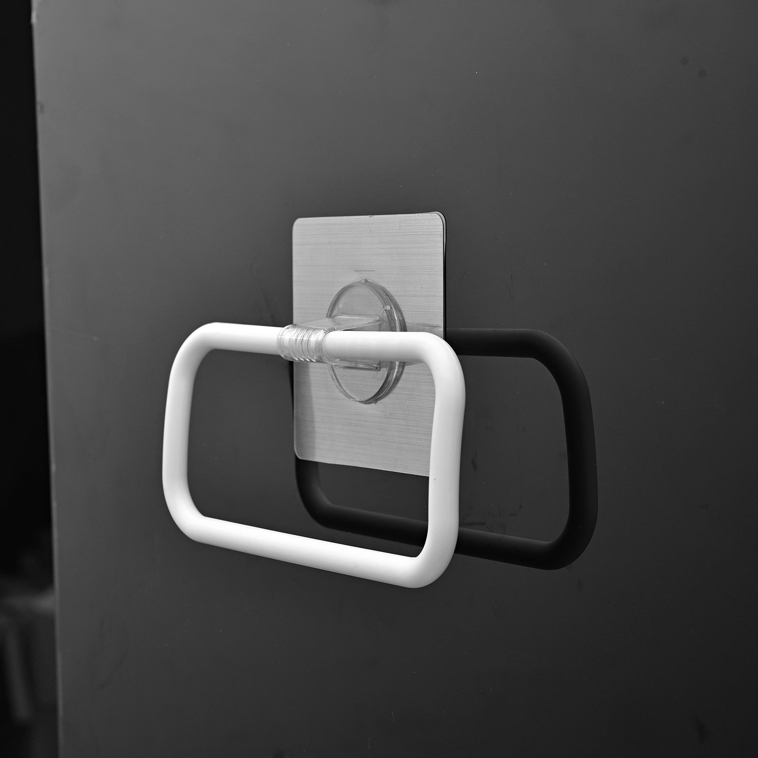 HOKIPO Magic Sticker Series Self-Adhesive Plastic Towel Holder Hanger - White | Bathroom & Kitchen Organizer for Towels, Robes & Clothes | No Drill Installation
